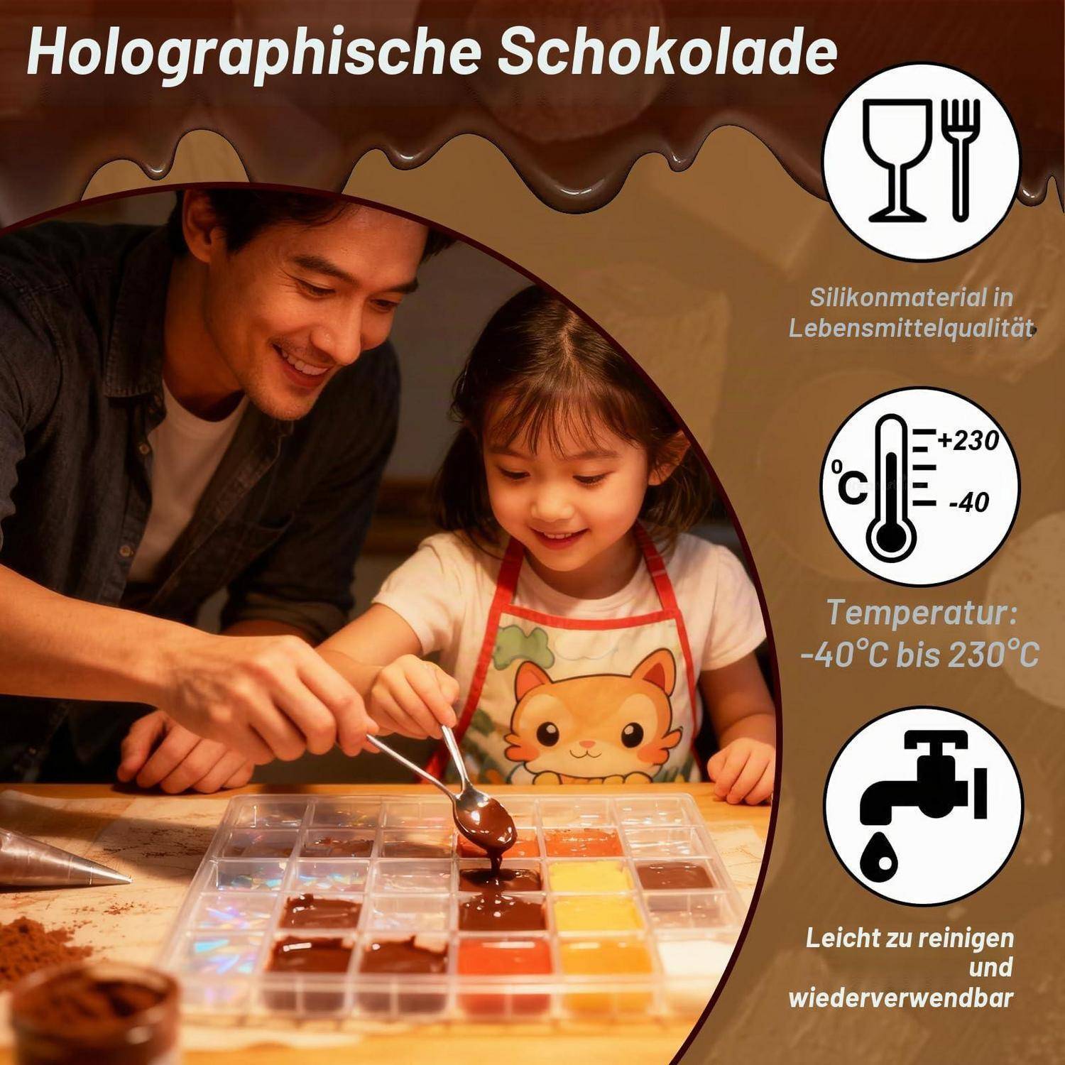 Silikon-Schokoladenform holografisch, 3D-Riegelform, wiederverwendbar
