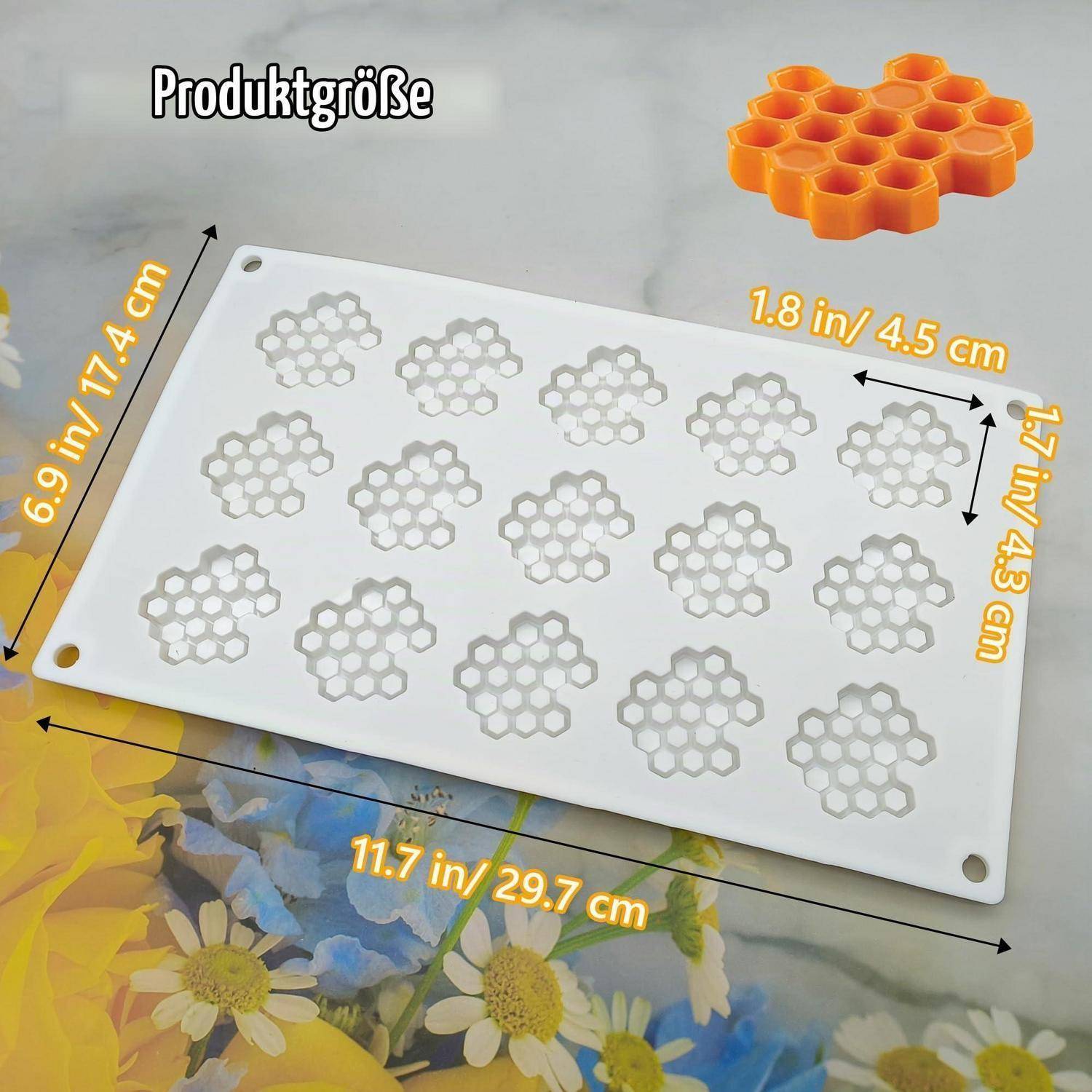 Silikonform Wabe 15 Löcher 3D Schokoladenform Weiß
