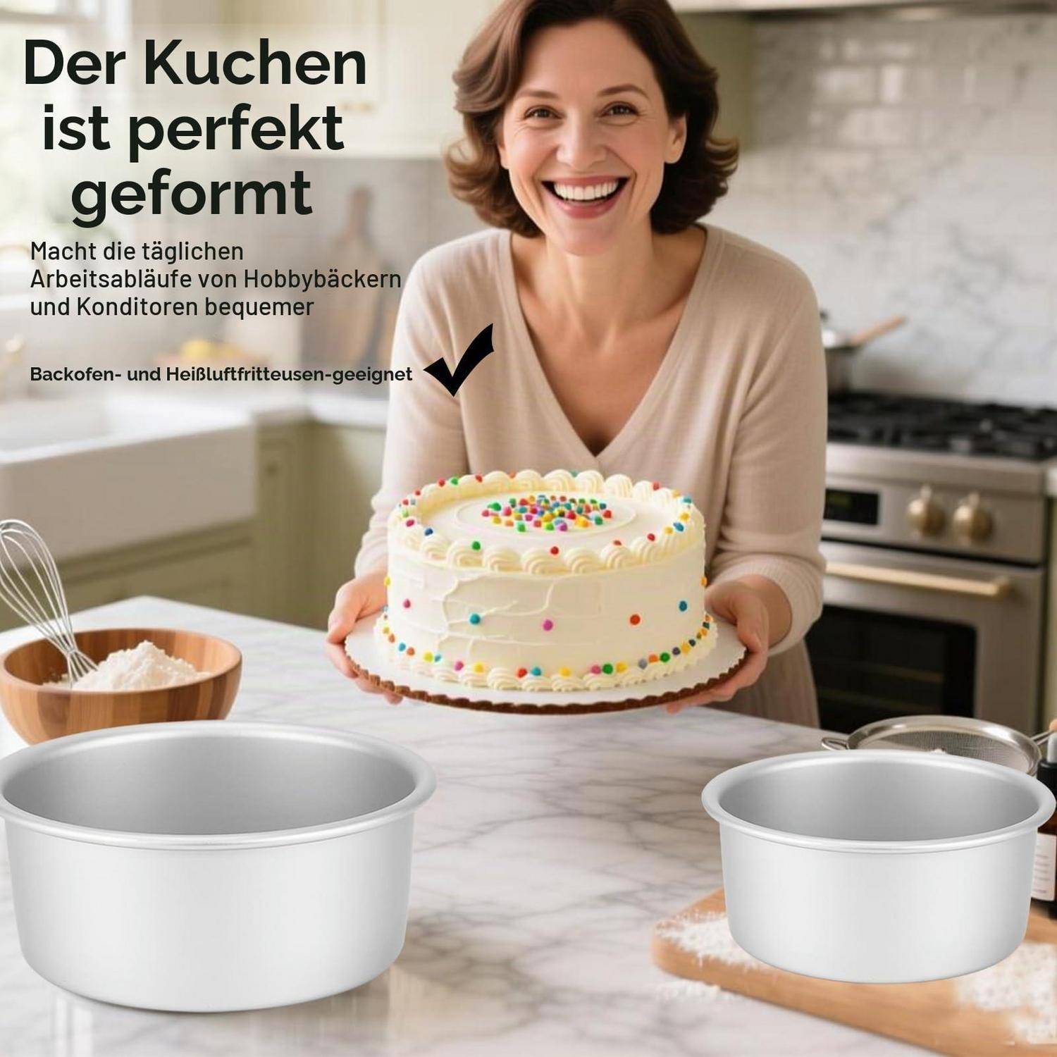 Runde Backform Set 4er, Ø 12,7 cm, Mini Kuchenform eloxiertes Aluminium