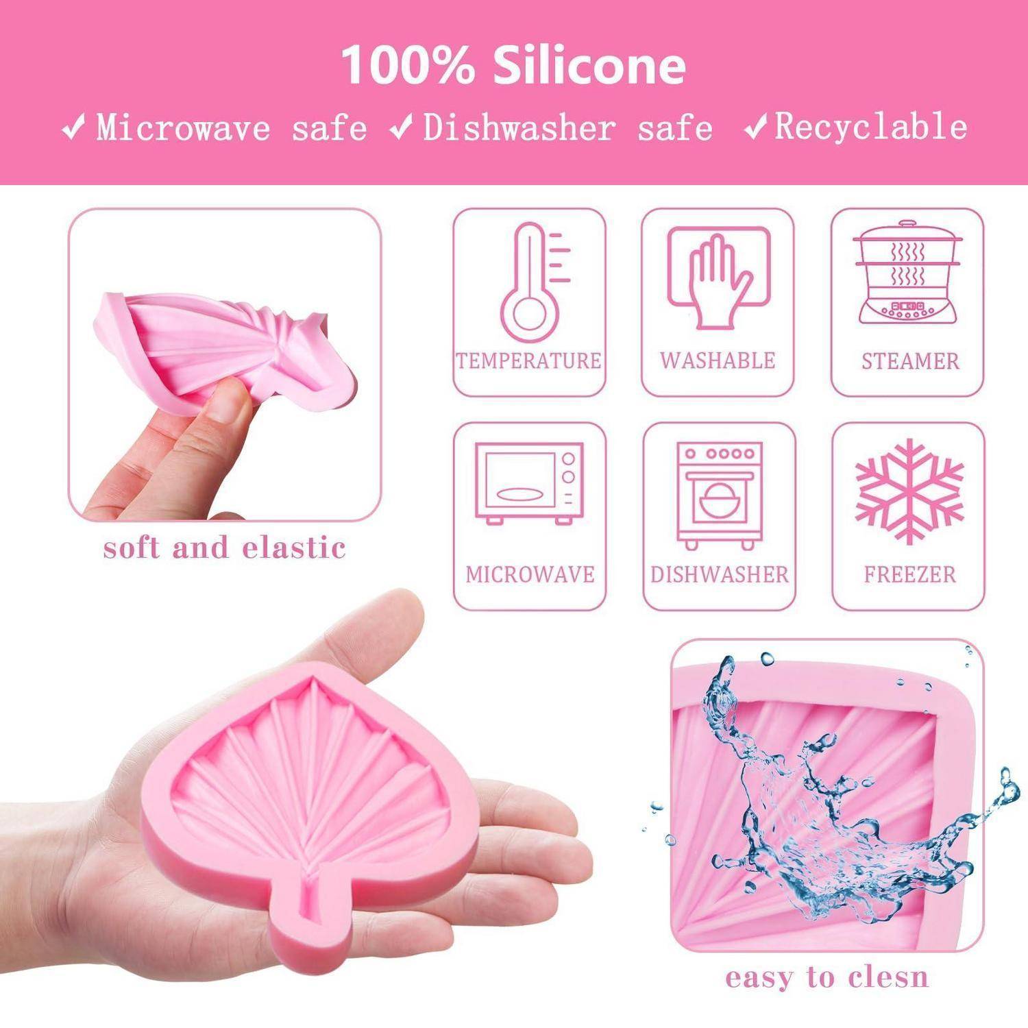 Silikonform Fächerblatt 3 Stück rosa