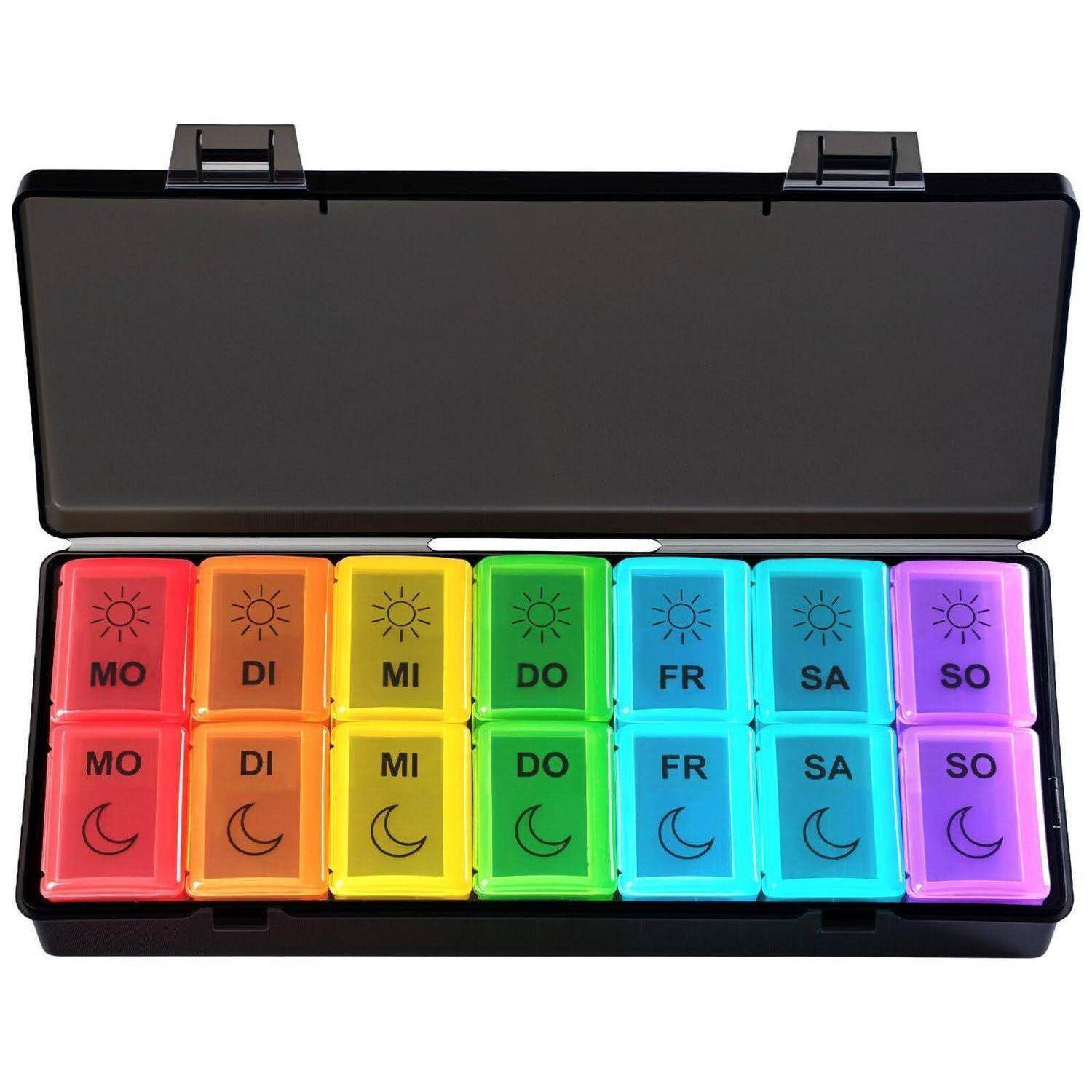 Tablettenbox 7 Tage Morgens Abends 2 Fächer Schwarz BPA-frei
