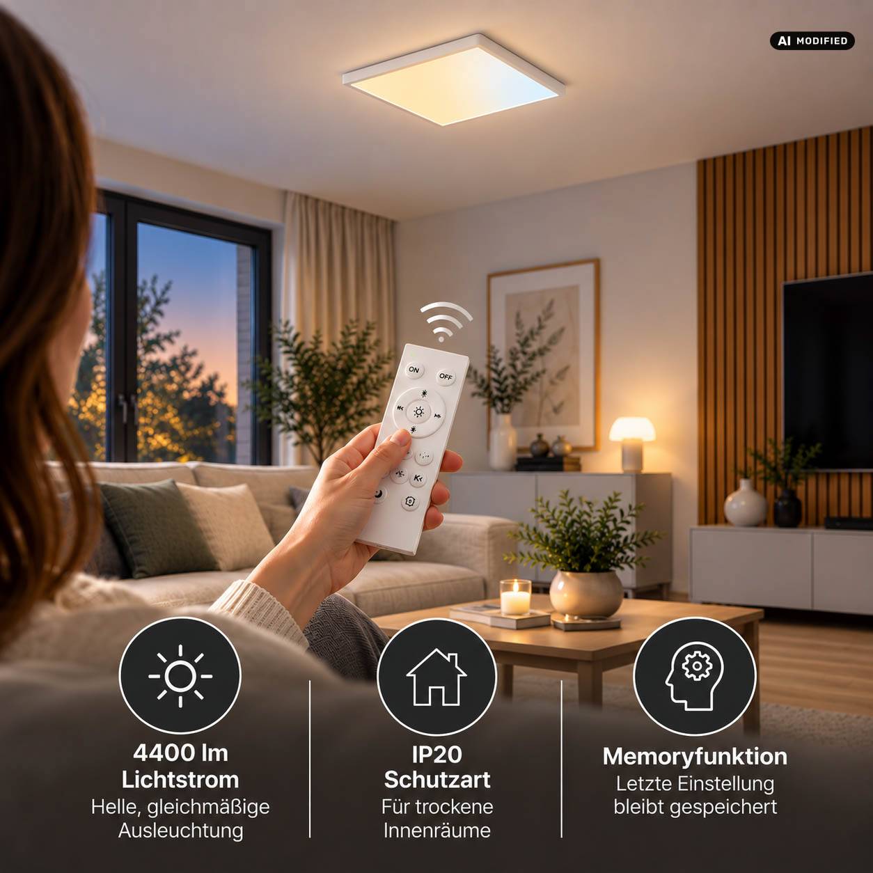 LED Universum LED Panel Deckenleuchte quadratisch weiß 50x50cm 40W CCT 3000-6000K 4400lm dimmbar UGR≤22 CRI>93 IP20 mit Fernbedienung
