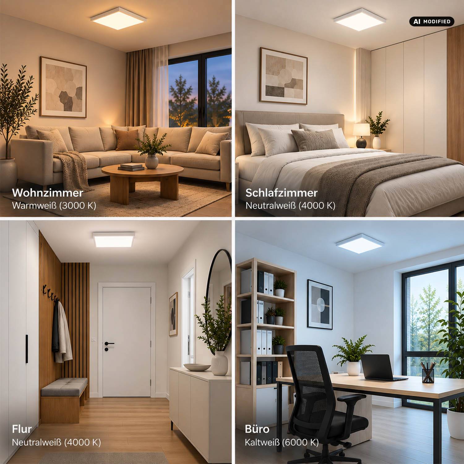 LED Universum LED Panel Deckenleuchte quadratisch weiß 50x50cm 40W CCT 3000-6000K 4400lm dimmbar UGR≤22 CRI>93 IP20 mit Fernbedienung