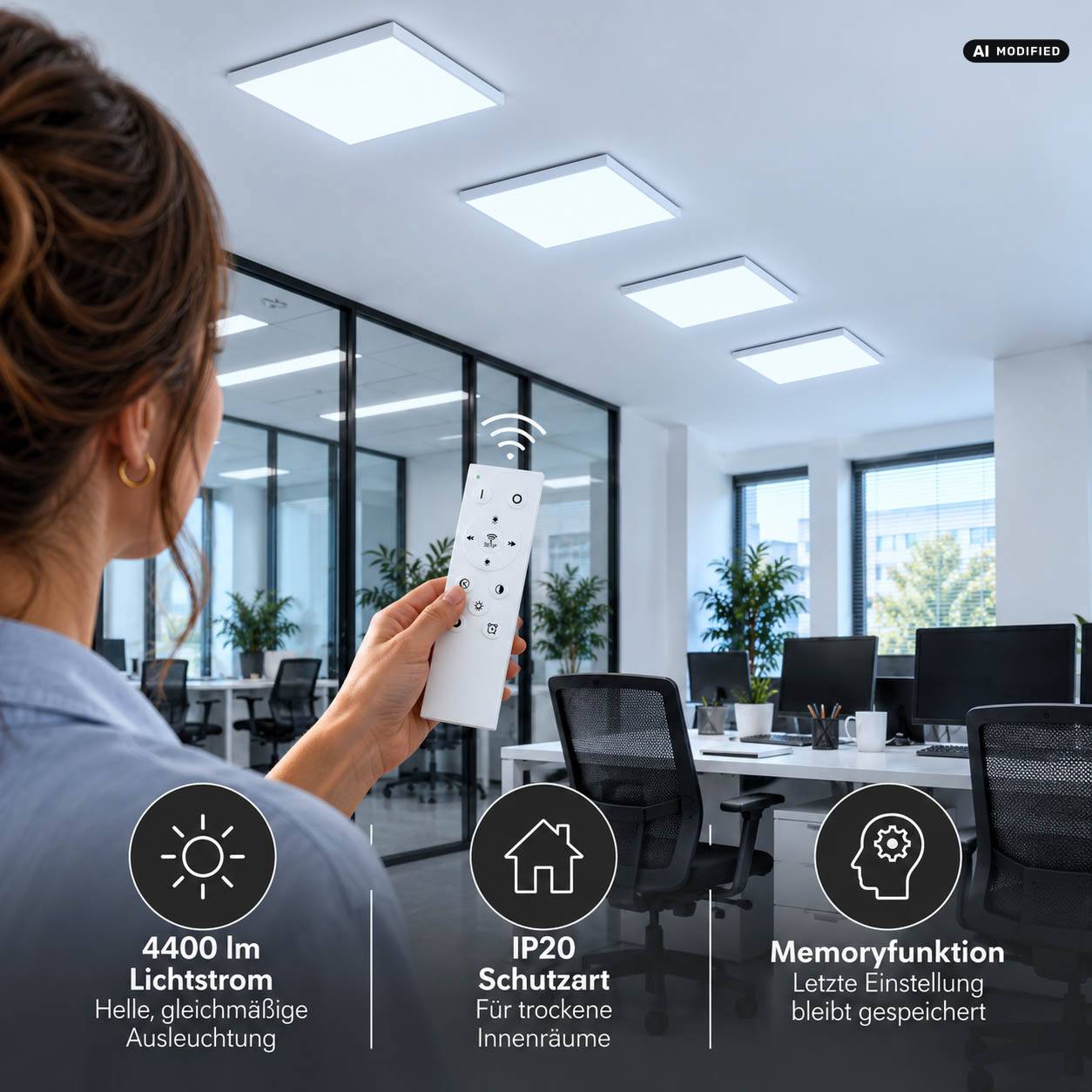 LED Universum LED Panel Deckenleuchte quadratisch weiß 50x50cm 40W CCT 3000-6000K 4400lm dimmbar UGR≤22 CRI>93 IP20 mit Fernbedienung