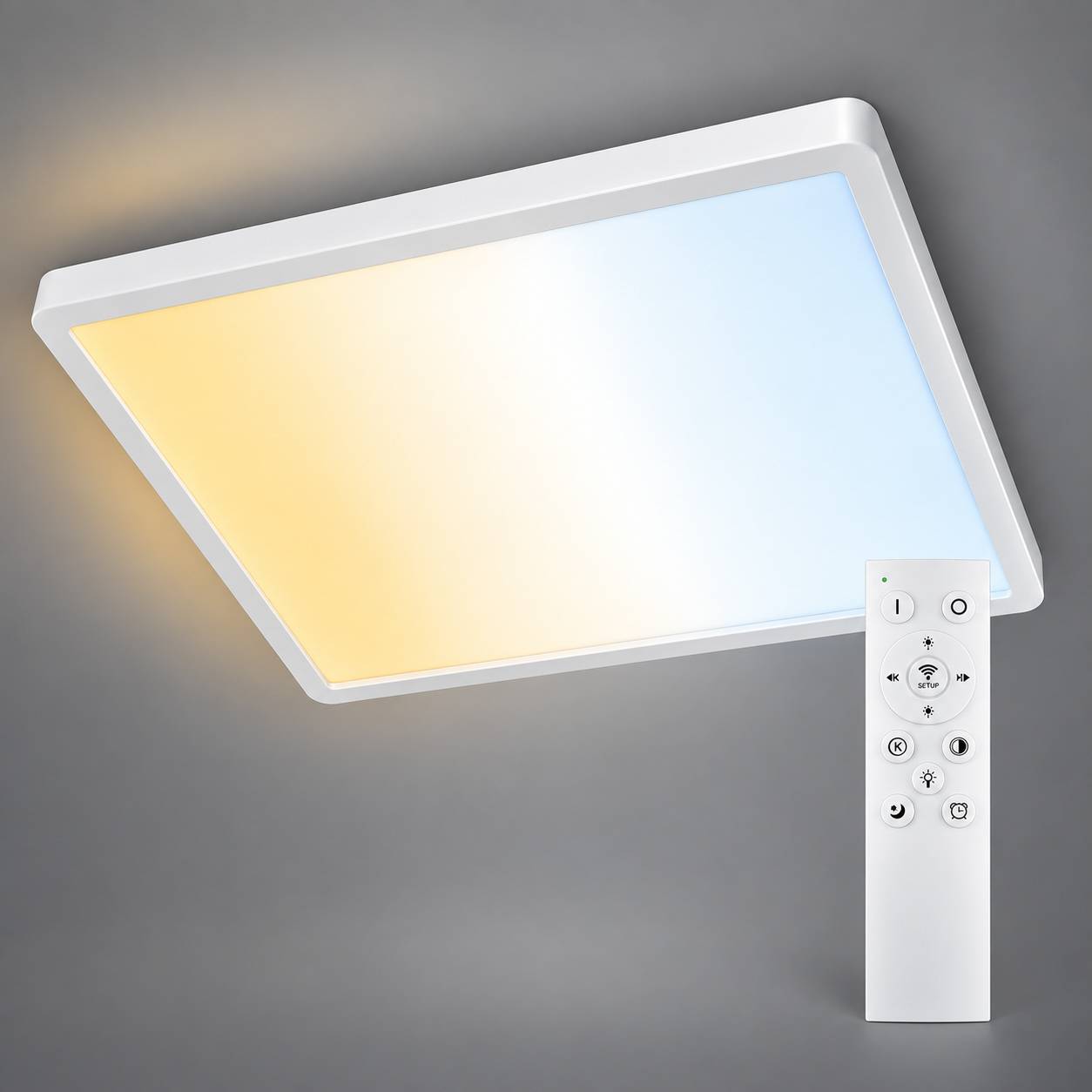 LED Universum LED Panel Deckenleuchte quadratisch weiß 50x50cm 40W CCT 3000-6000K 4400lm dimmbar UGR≤22 CRI>93 IP20 mit Fernbedienung