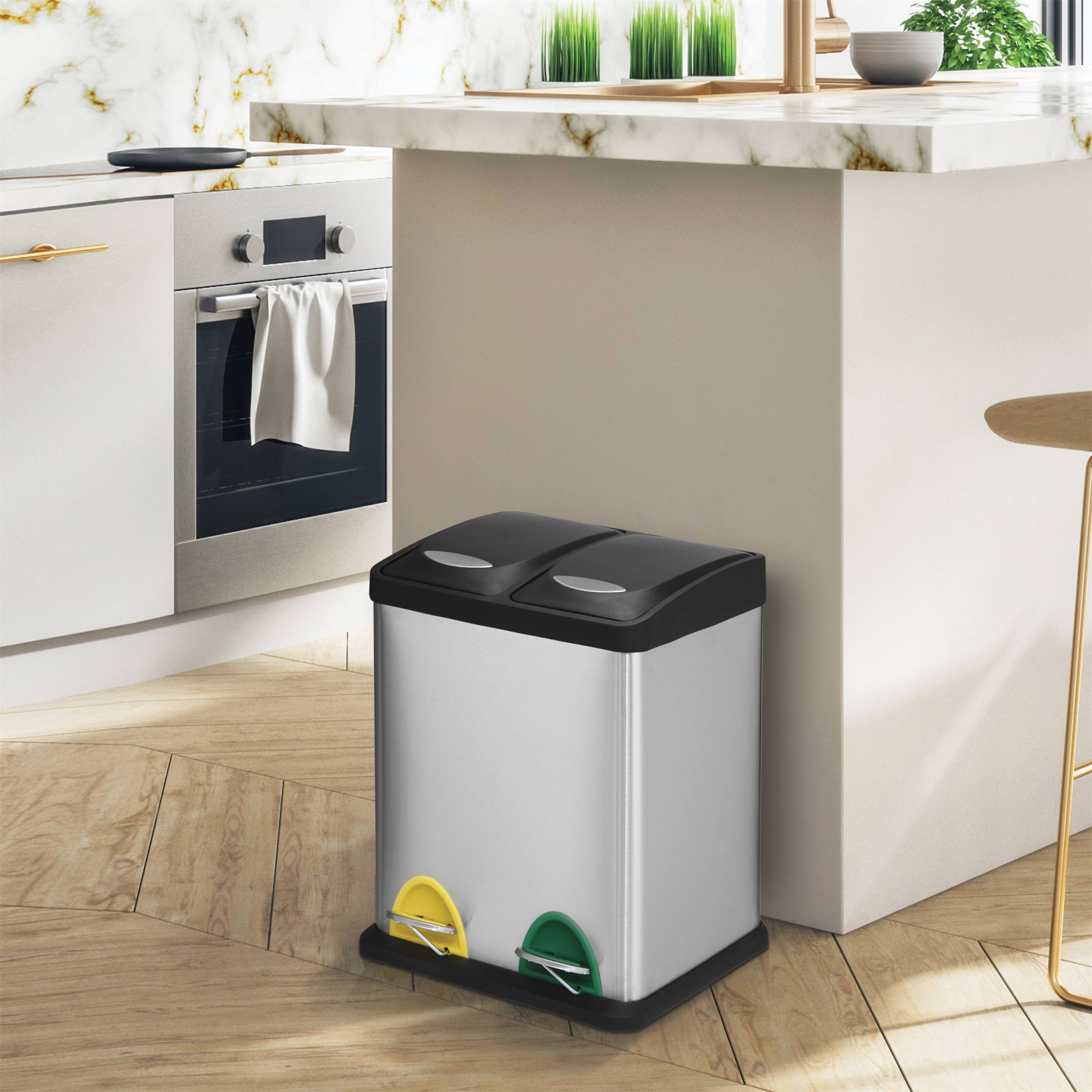 MSV Mülleimer Mülltrennsystem 16 L (2x8 Liter) mit Inneneimer große Abfallbehälter Abfalleimer Treteimer Edelstahl