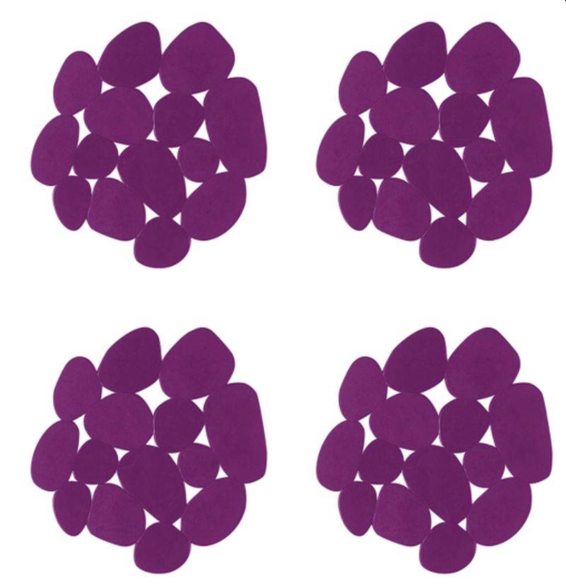 Vier Cluster von überlappenden violetten Ovalformen, die in einem 2x2-Raster auf weißem Hintergrund angeordnet sind.