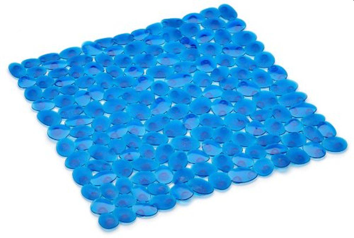 Blaue quadratische Gittermatte mit vielen kleinen runden Saugnäpfen auf weißem Hintergrund.
