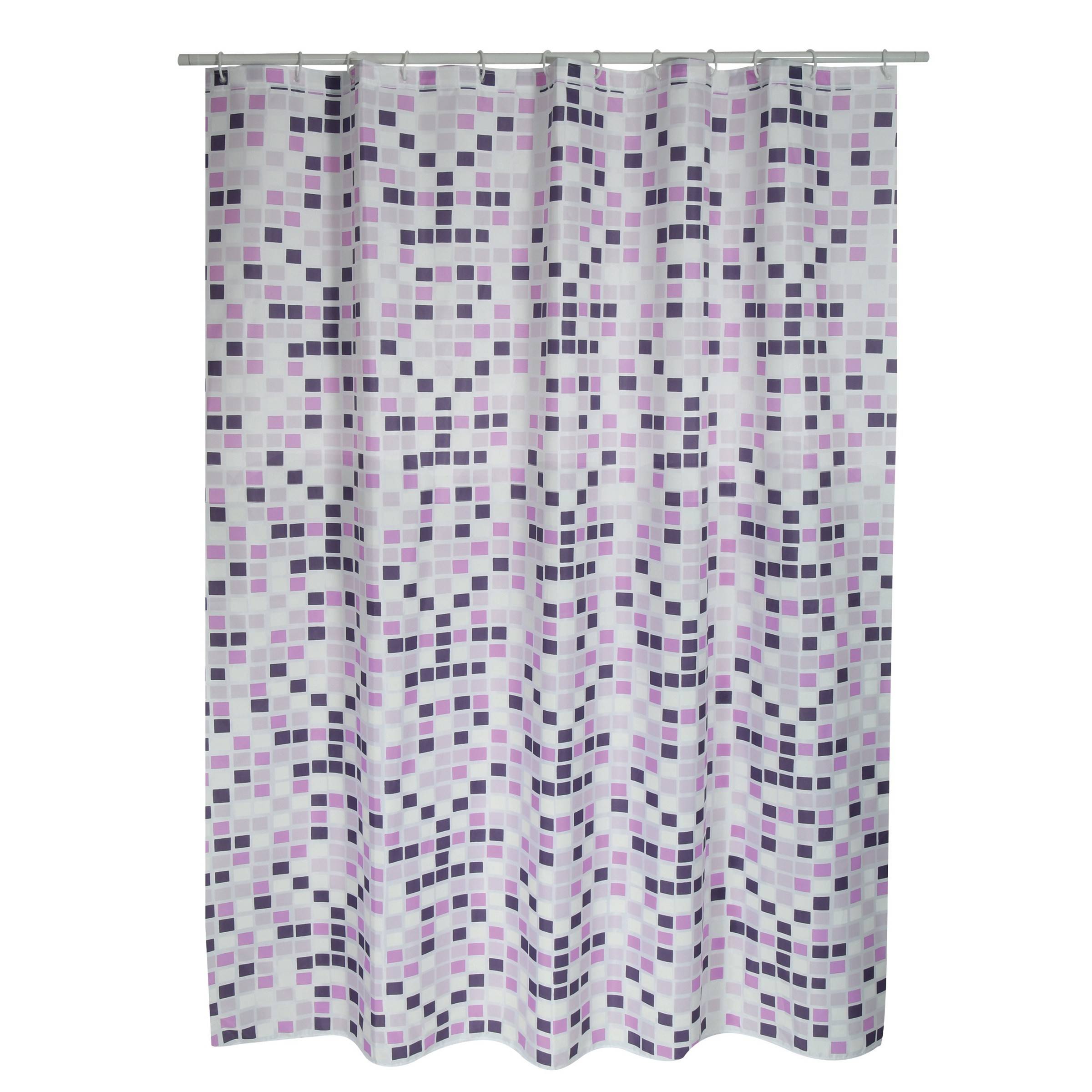 Cotexsa by MSV 142101 Anti-Schimmel Textil Duschvorhang - Anti-Bakteriell mit 12 Duschvorhangringen „Mosaik“ Violett 180x200cm