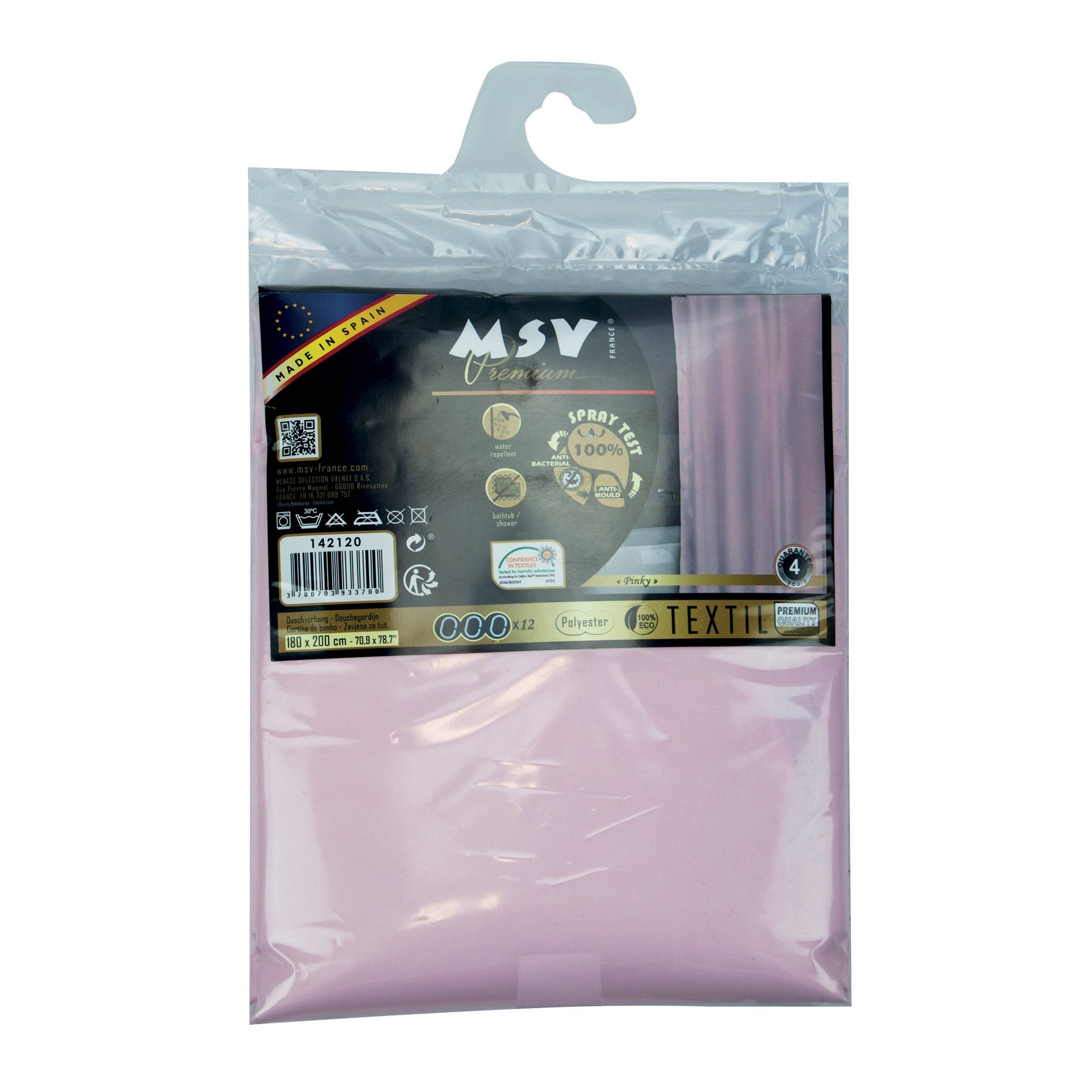 Cotexsa by MSV Premium Anti-Schimmel Textil Duschvorhang - Anti-Bakteriell, waschbar, 100% wasserdicht, mit 12 Duschvorhangringen - Polyester, „Uni