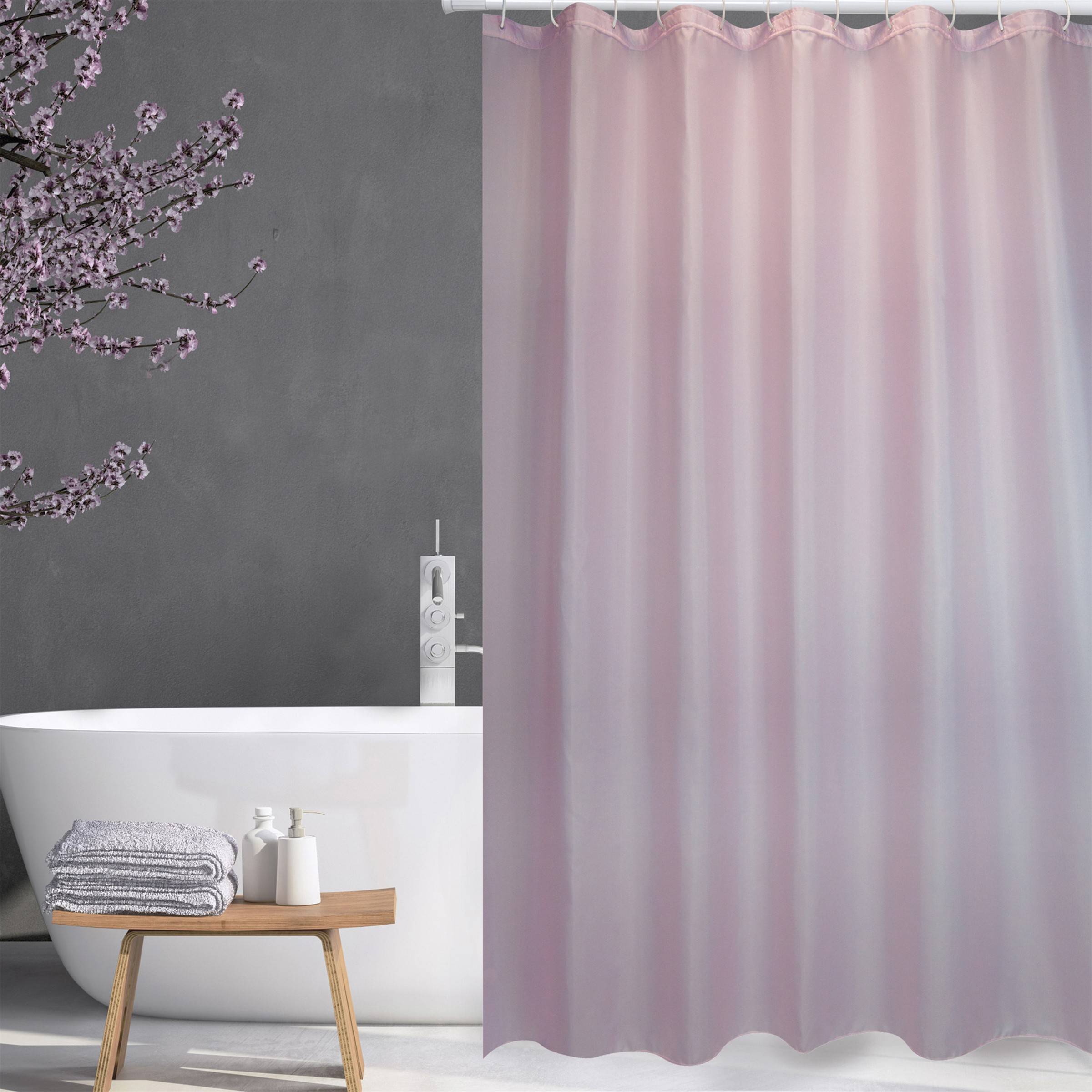 Cotexsa by MSV Premium Anti-Schimmel Textil Duschvorhang - Anti-Bakteriell, waschbar, 100% wasserdicht, mit 12 Duschvorhangringen - Polyester, „Uni