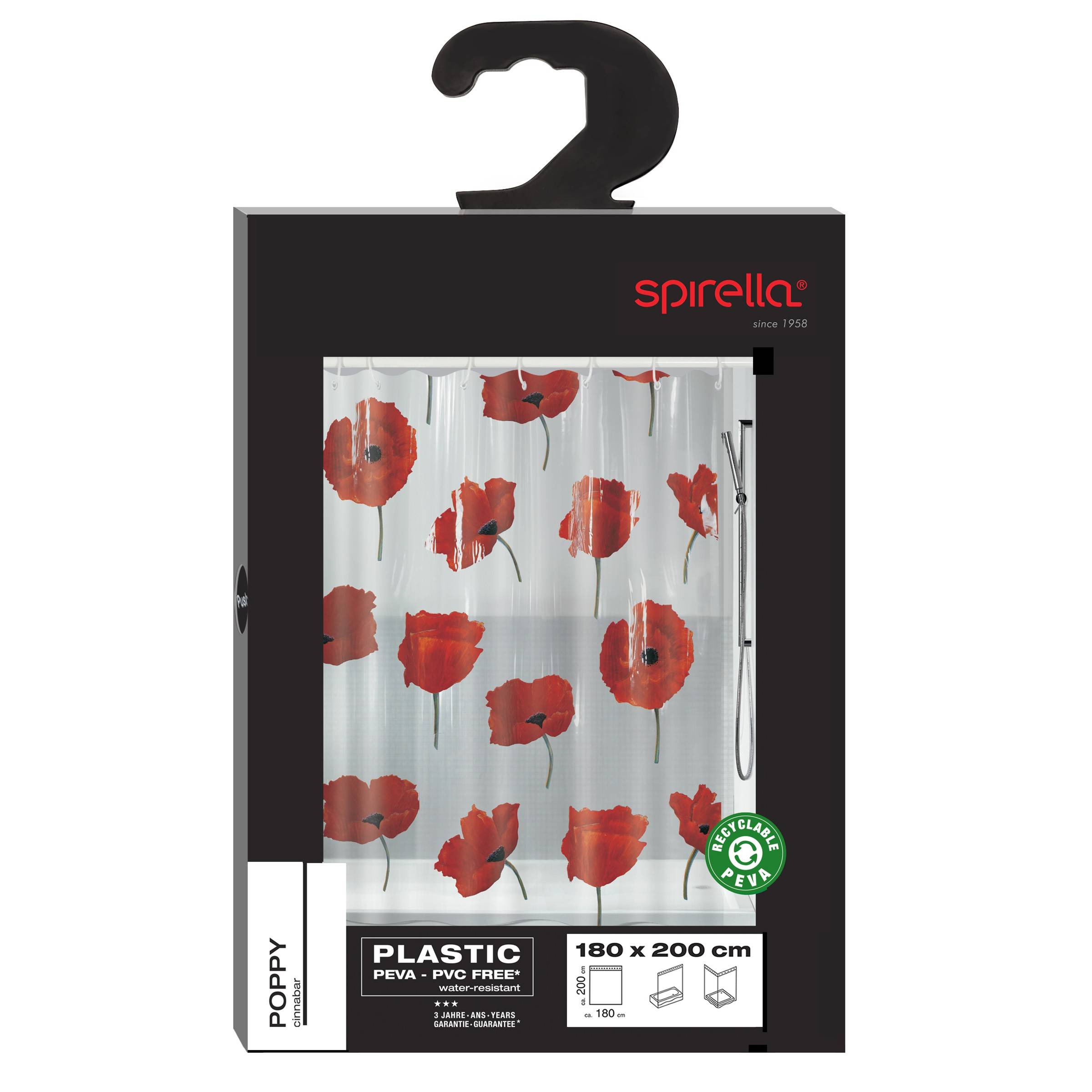 Spirella Anti-Schimmel Duschvorhang "Poppy Cinnabar" Anti-Bakteriell, waschbar, wasserdicht PVC 180x200cm