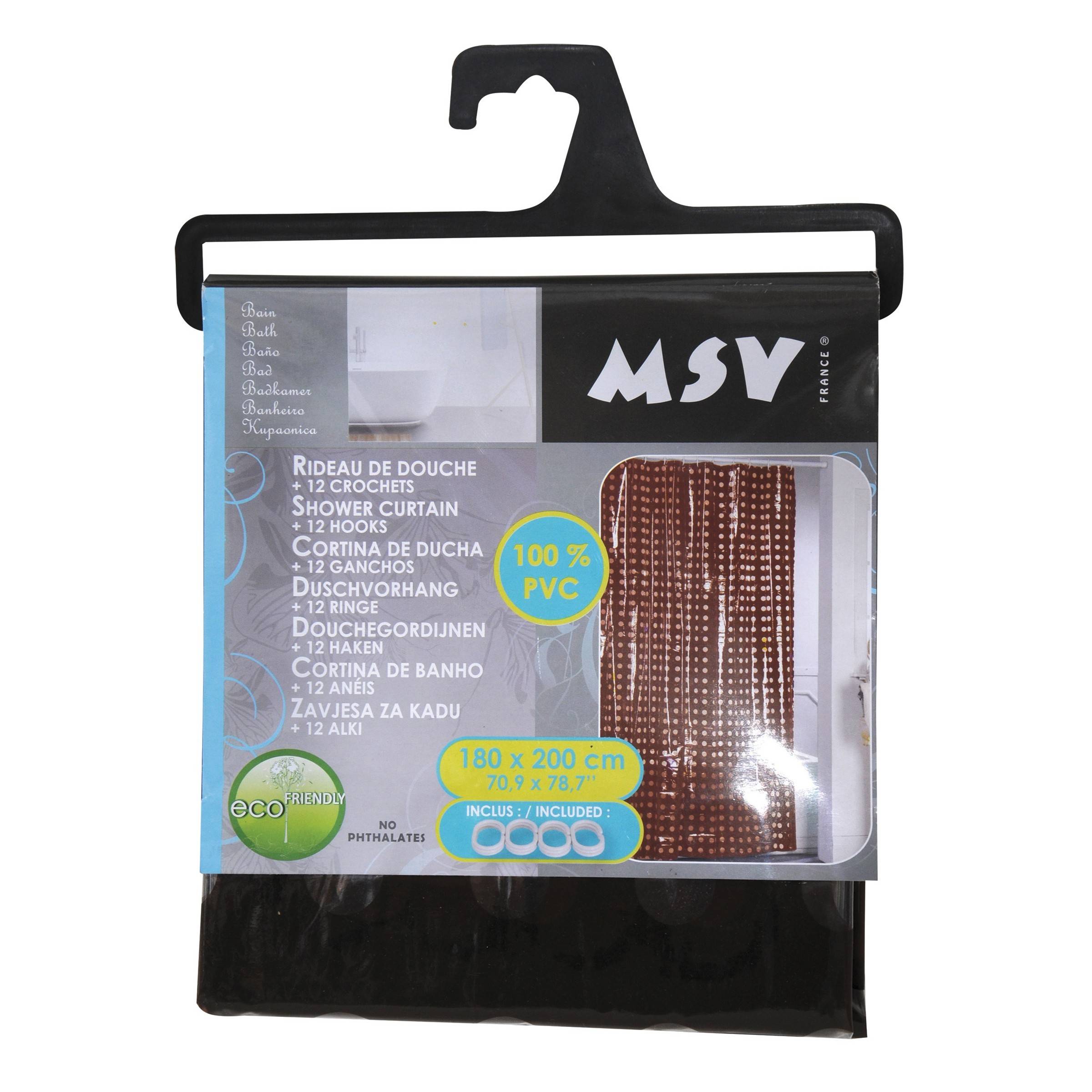 MSV Anti-Schimmel Duschvorhang Braun Anti-Bakteriell, waschbar, wasserdicht PVC 180x200cm