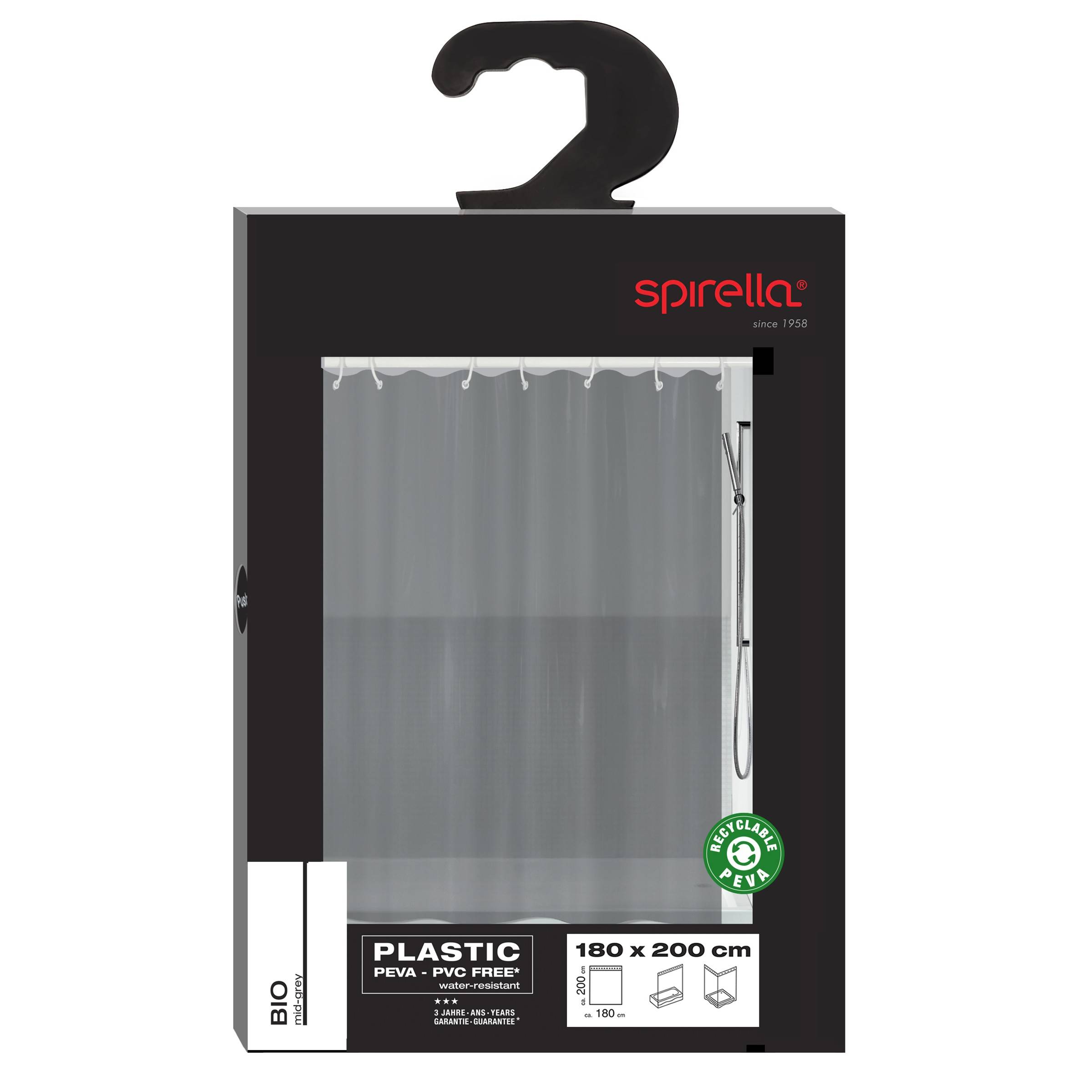 spirella Duschvorhang Peva Anti Schimmel 100% wasserdicht 180x200 cm "Bio Grau"