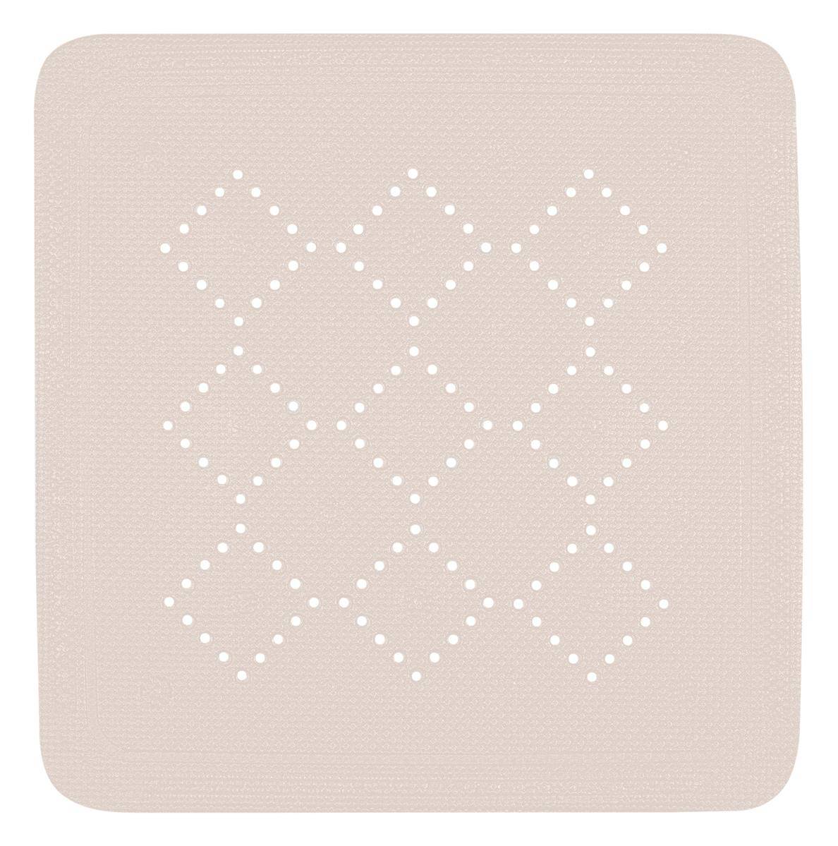 Beige quadratisches Kissen mit einem weißen gepunkteten Diamantmuster.