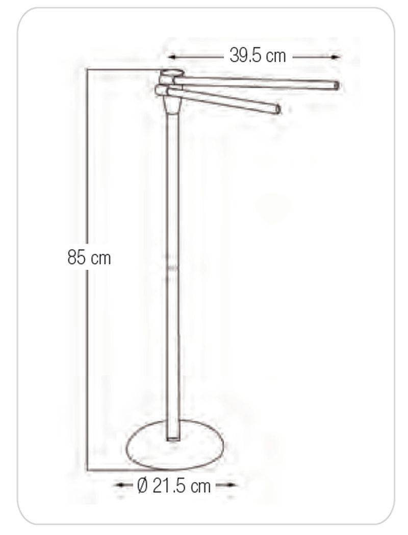 Diagramm eines freistehenden Pfahlständers mit Abmessungen: 85 cm Höhe, 39,5 cm Breite oben und 21,5 cm Durchmesser der Basis.