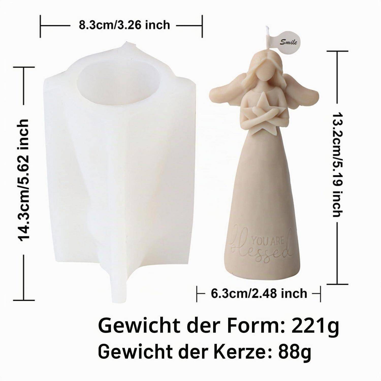 Silikonform Engel 3D mit Stern für Kerzen, Seife, Gips, Harz