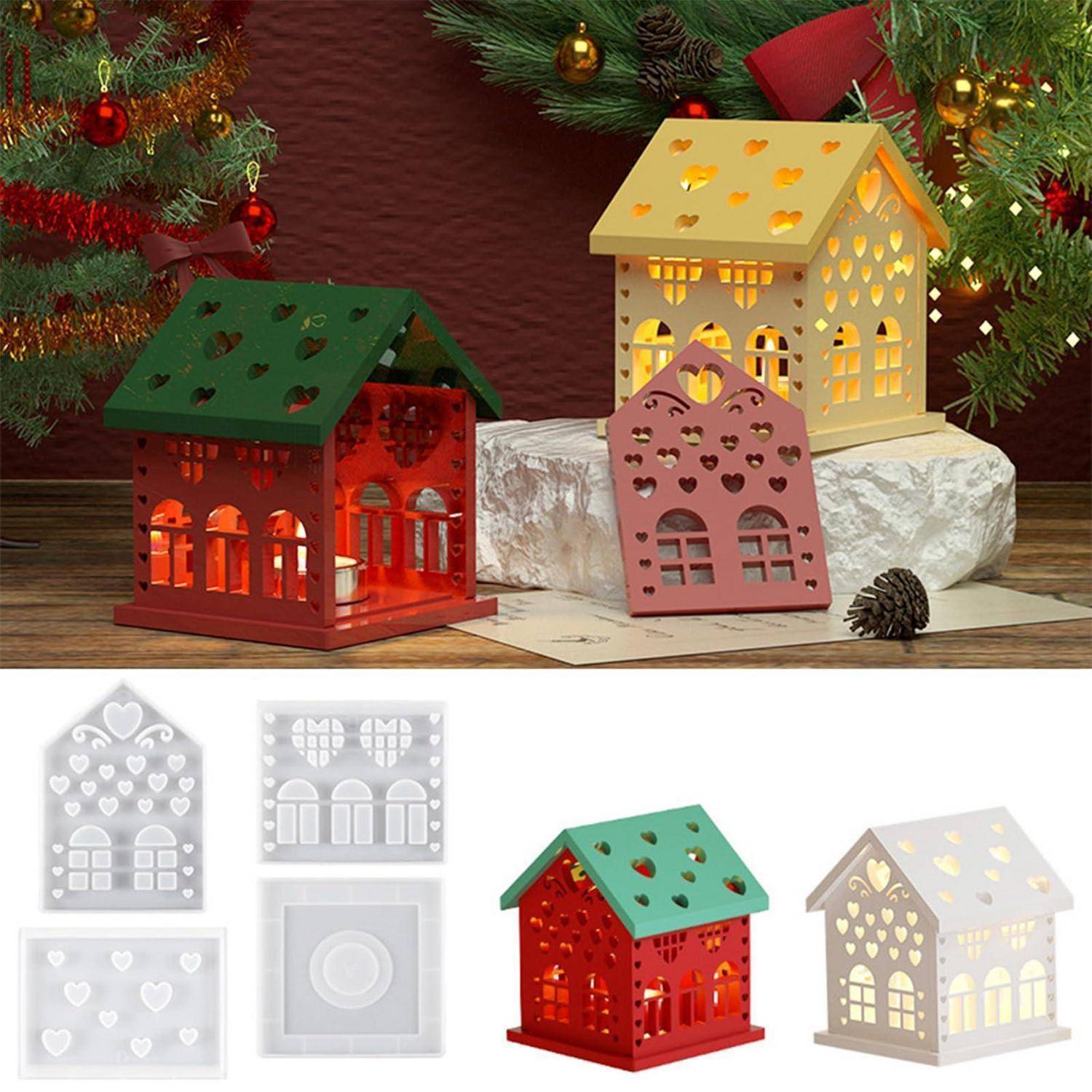 Silikonform Gießform Haus Kerzenhalter 3D Weihnachten Stil D