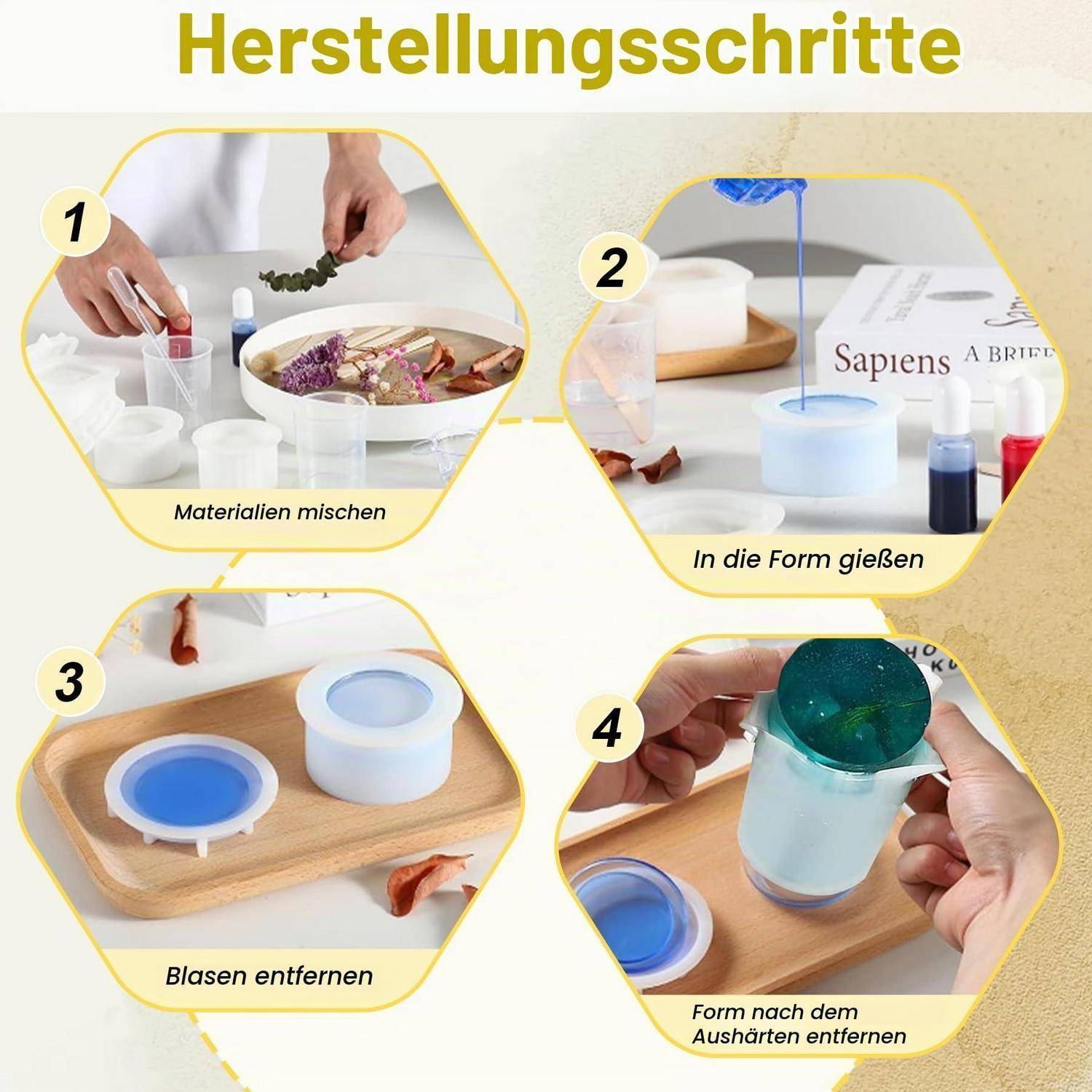 TZEKING 4x Silikonform Kerzenhalter DIY Gießform Kleeblatt Anker Streifen
