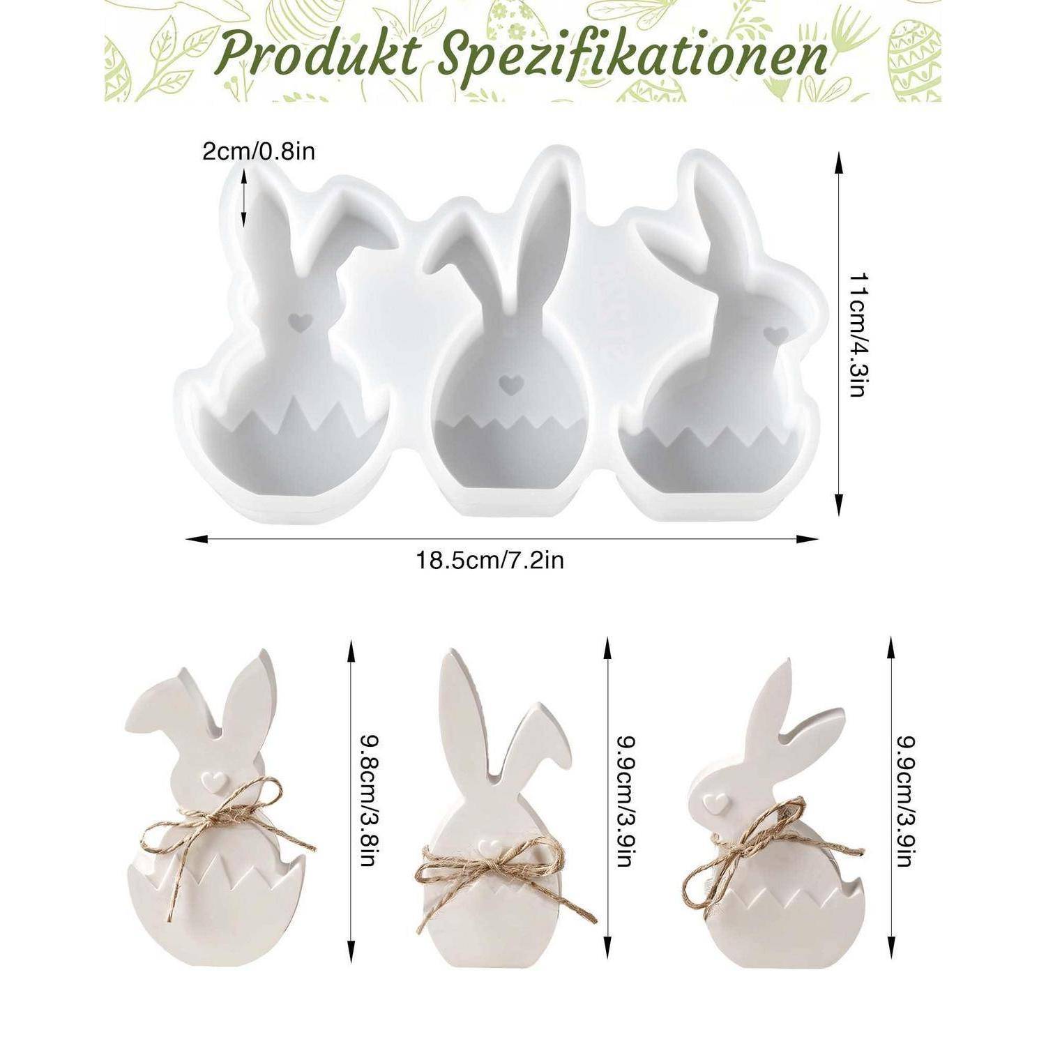 3 Stück Silikonform Ostern Hase Gießform für Gips Wachs Epoxidharz