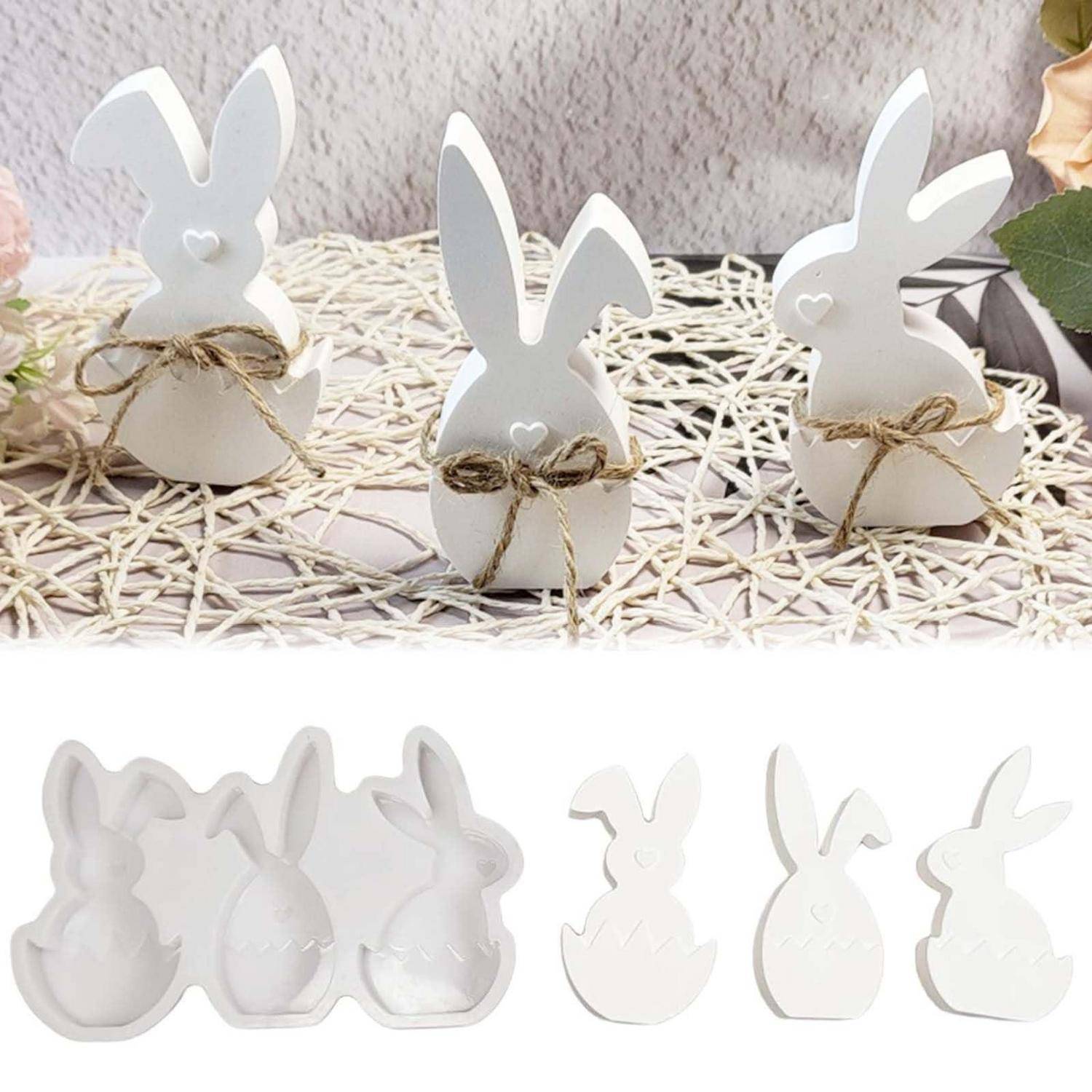 3x Silikonform Ostern Hase mit Herz | Gießform Kerzen, Gips, Harz