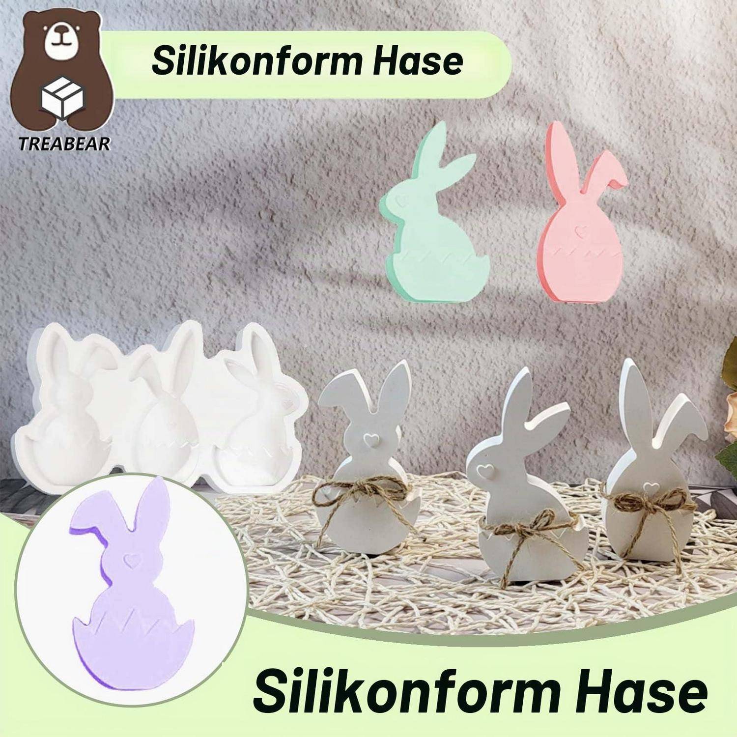 3x Silikonform Ostern Hase mit Herz | Gießform Kerzen, Gips, Harz