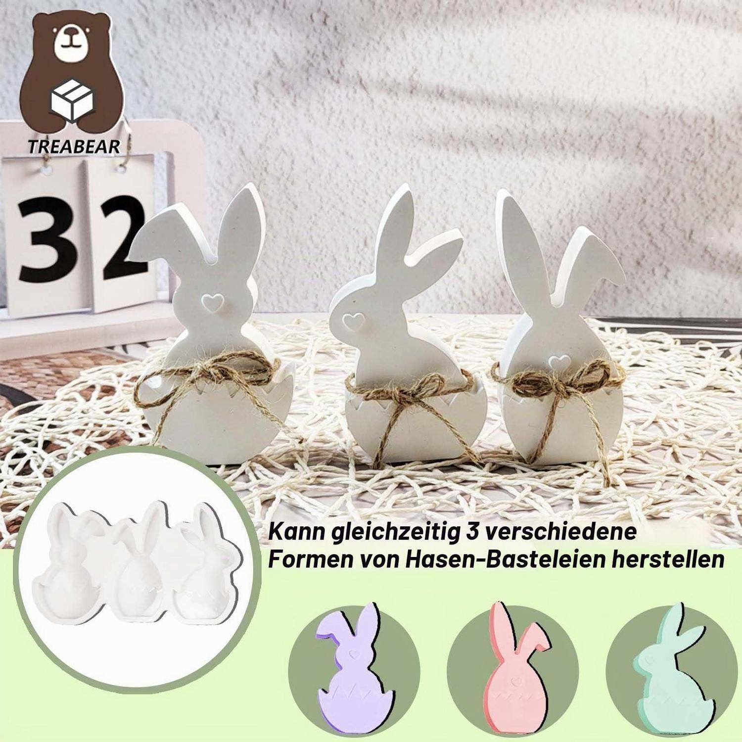3x Silikonform Ostern Hase mit Herz | Gießform Kerzen, Gips, Harz