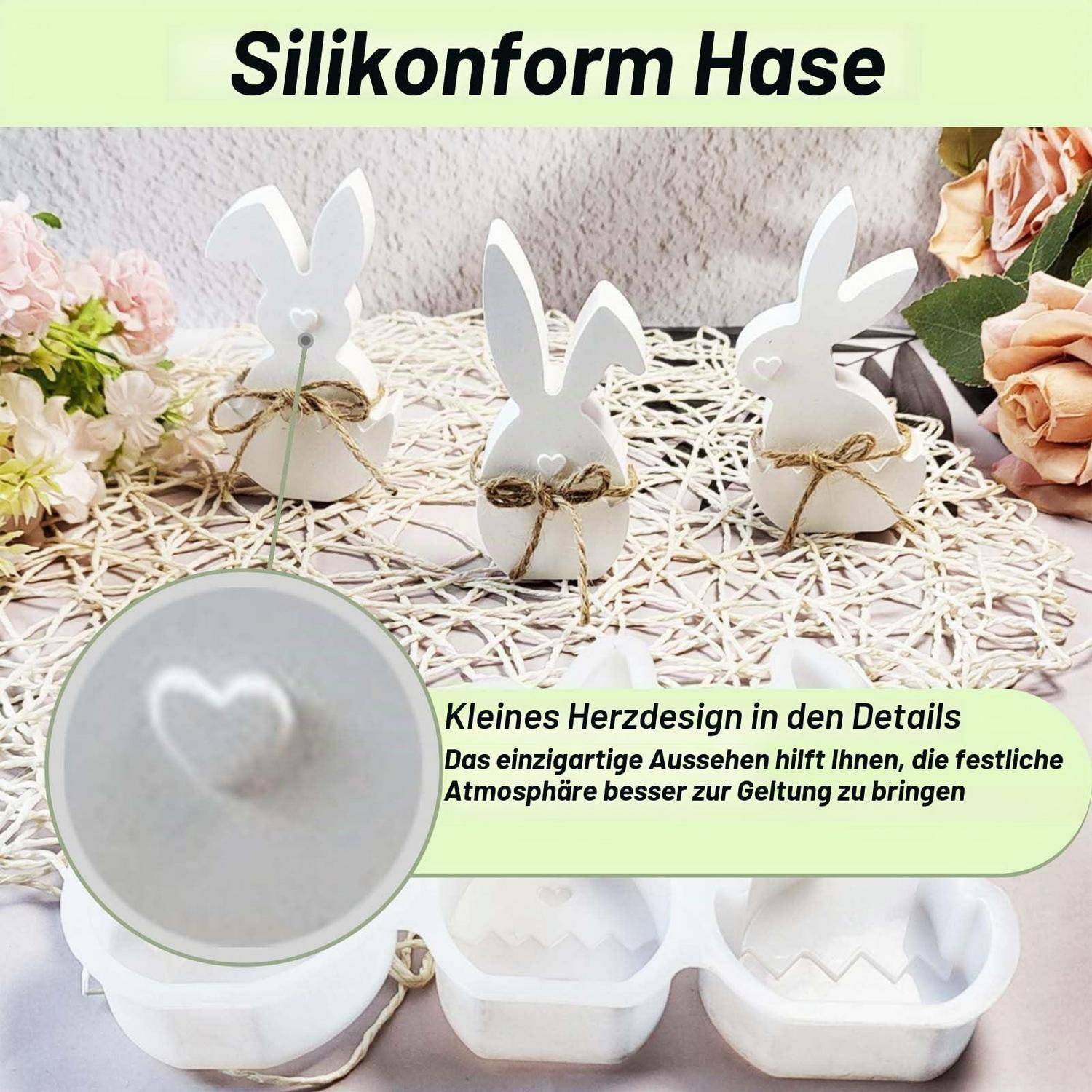 3x Silikonform Ostern Hase mit Herz | Gießform Kerzen, Gips, Harz