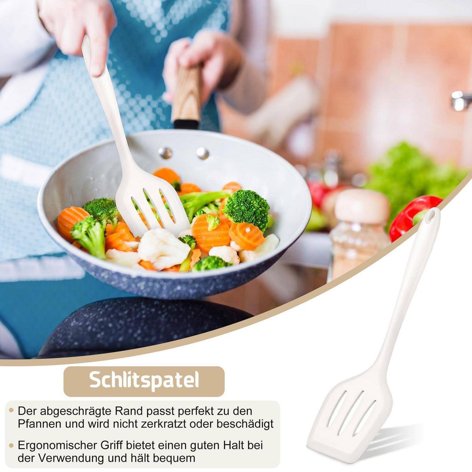 Pfannenwender Set 2tlg. Silikon Weiß Hitzebeständig bis 230°C Spülmaschinenfest