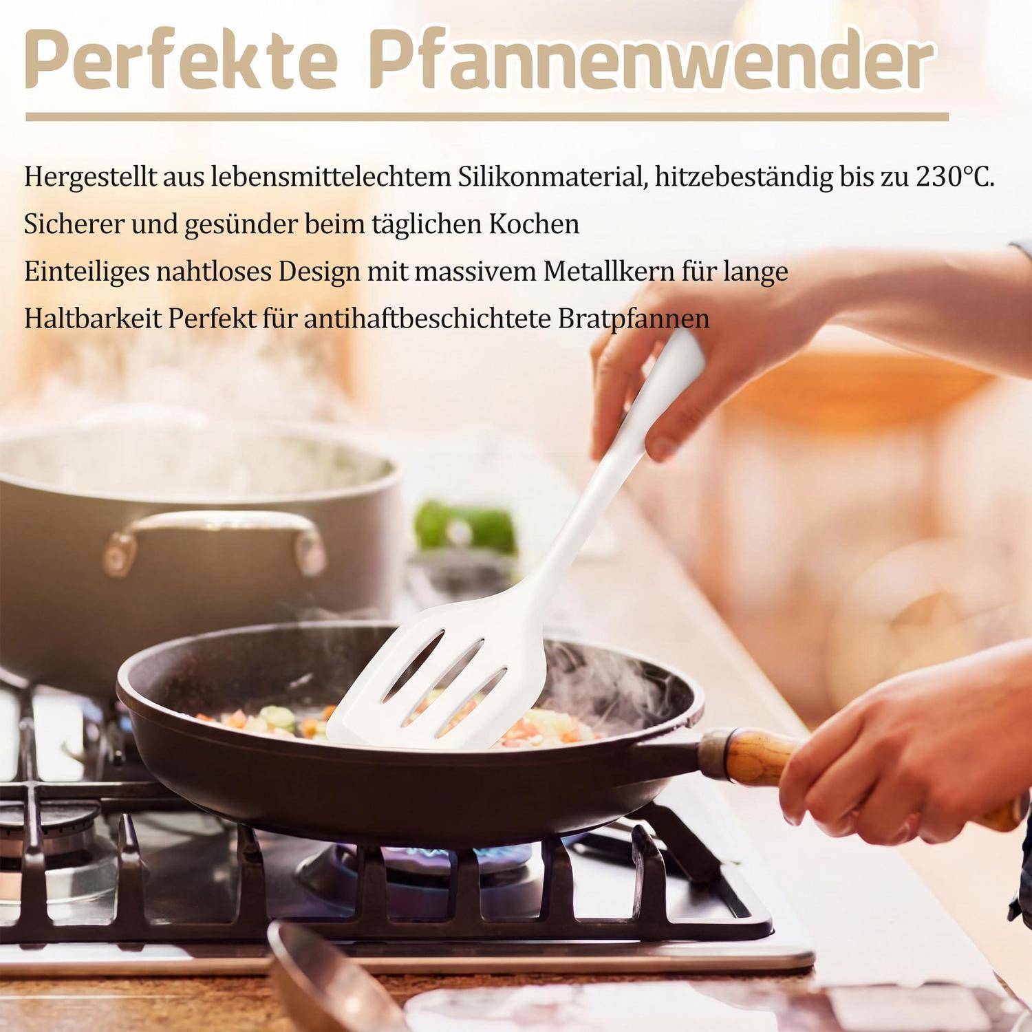 Pfannenwender Set 2tlg. Silikon Weiß Hitzebeständig bis 230°C Spülmaschinenfest