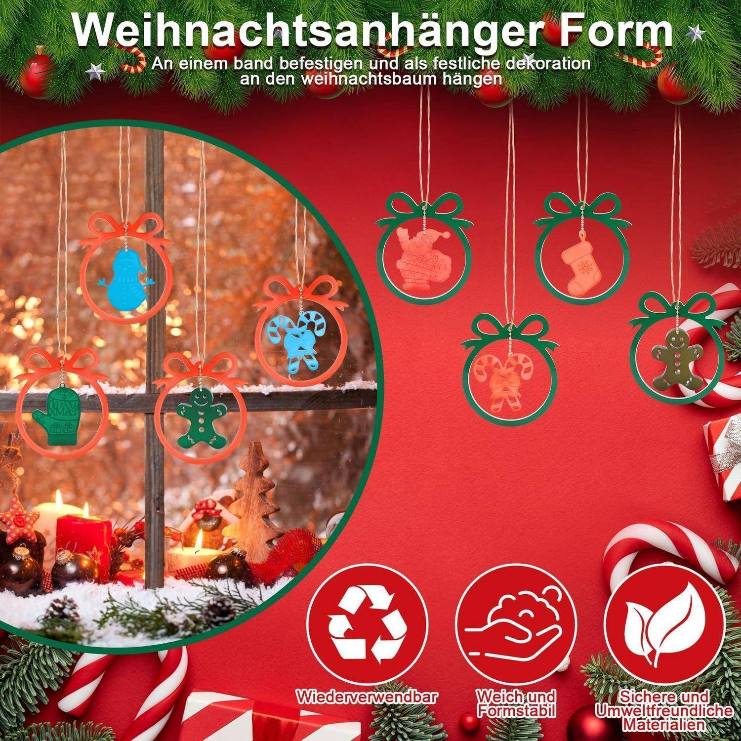 Silikonform Weihnachten Anhänger 7 Stück Gießform Set