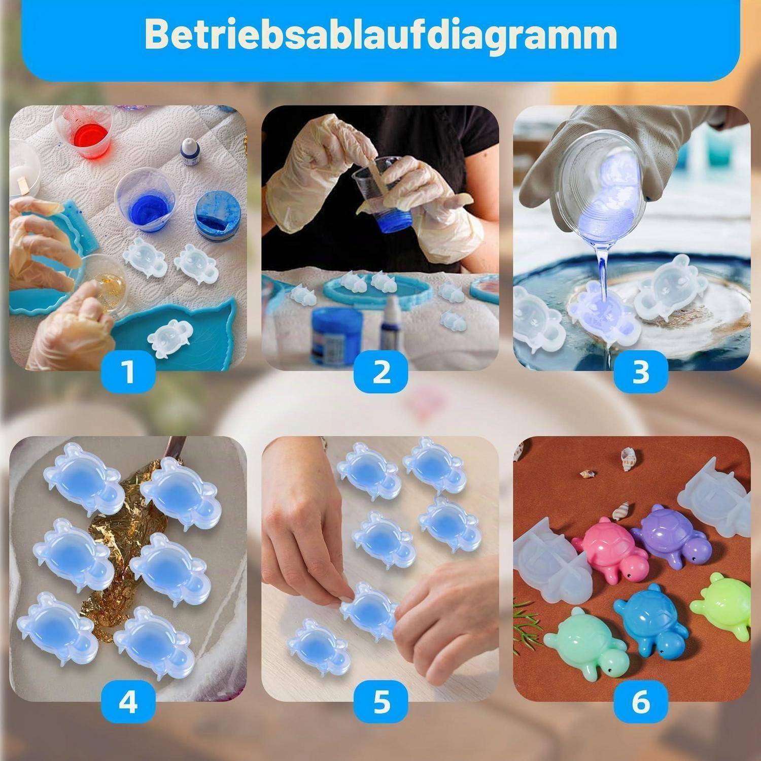 Silikonform Schildkröte 6 Stk. 3D Mini für Epoxidharz Seife DIY