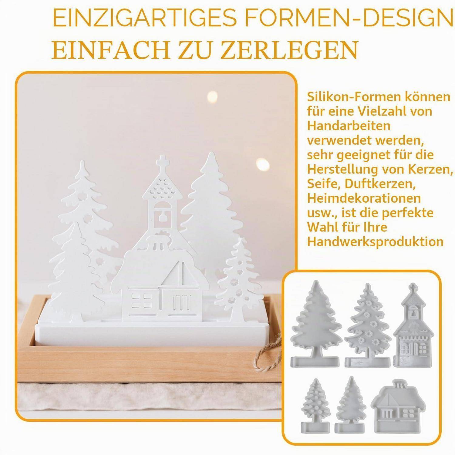 Silikonformen Gießformen Weihnachten 7 Stück Haus Tannenbaum Kerzenhalter