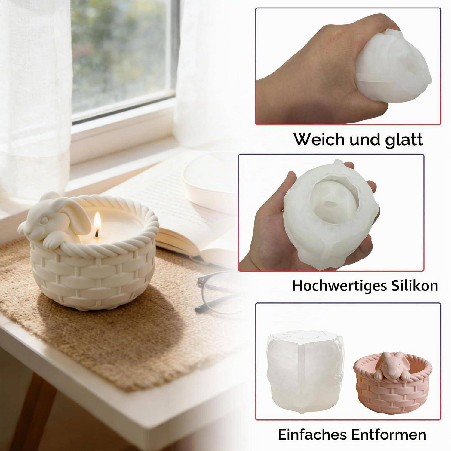 Silikonform Gießform Hase Korb Teelichthalter Kerzenhalter Ostern