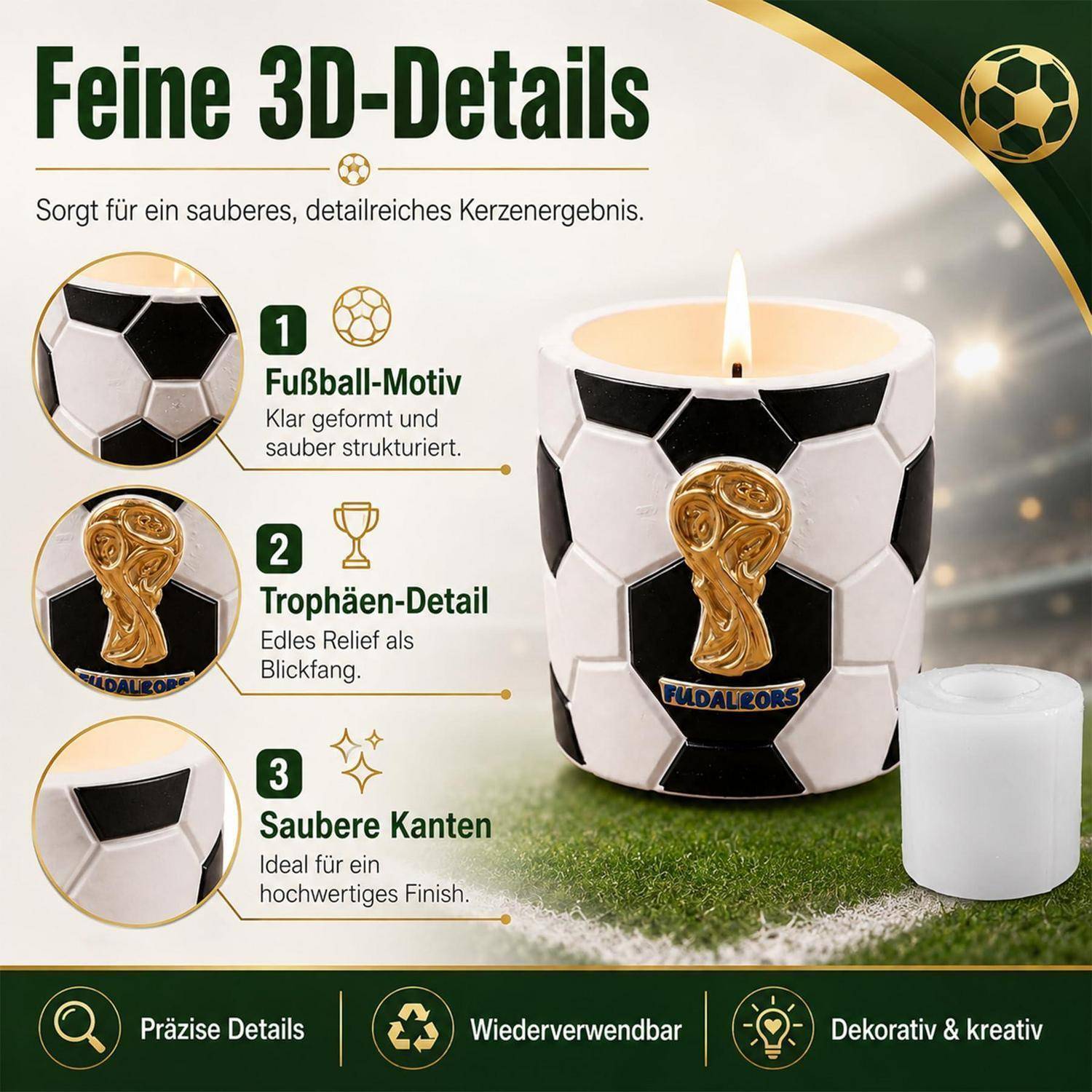 Deutsches Produktangebot für eine fußballthematische Kerze: 