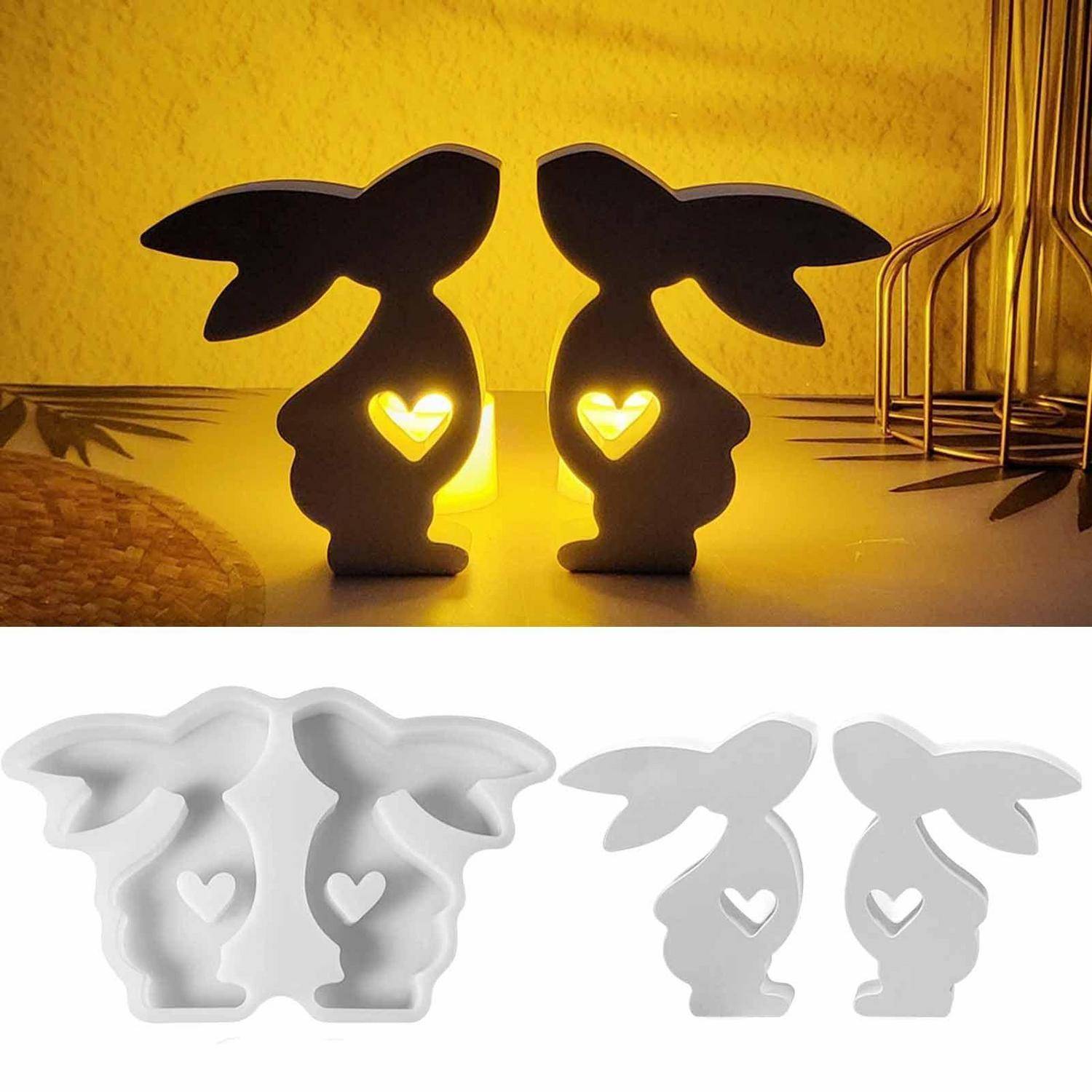 2 Stück Silikonform Hase mit Herz für Osterdeko