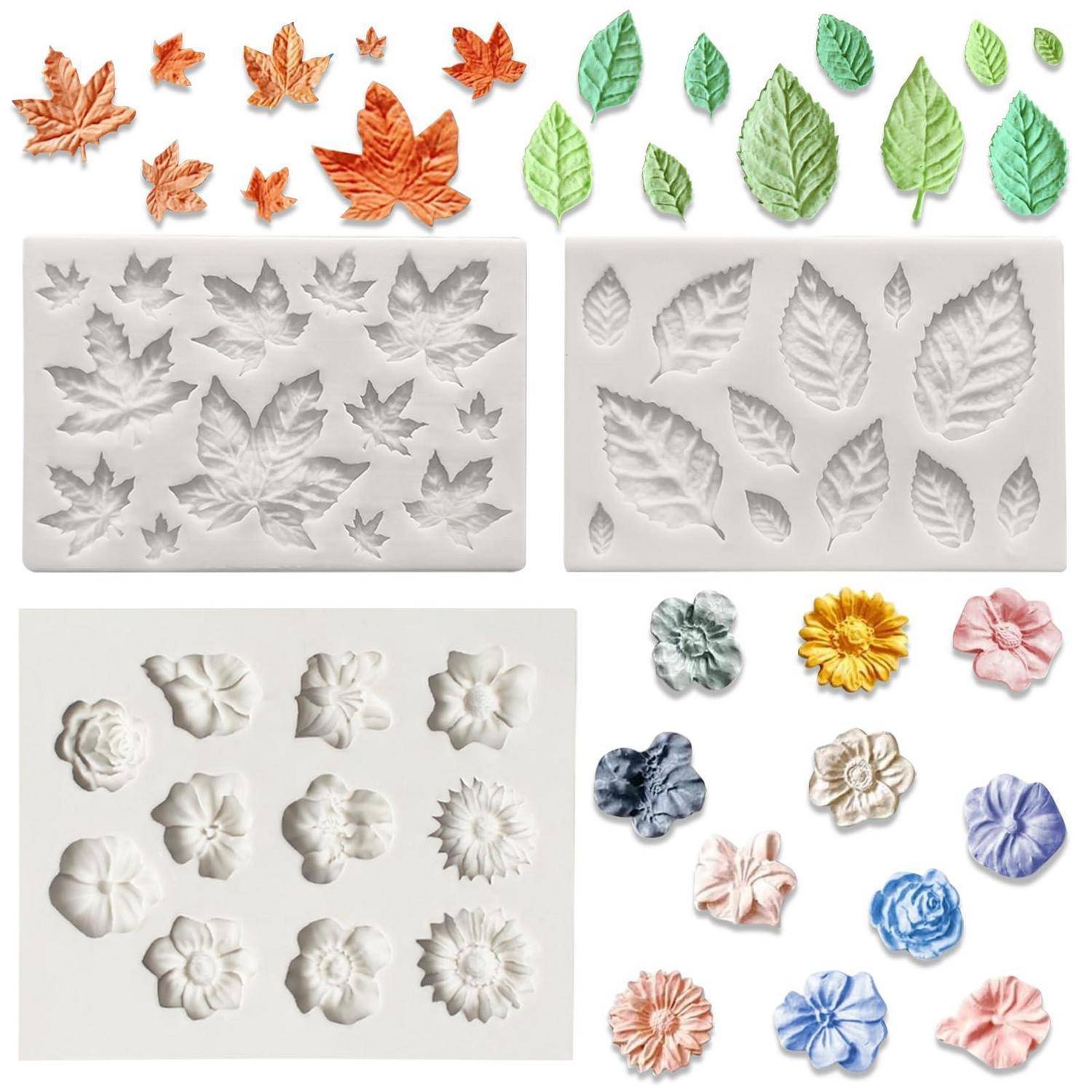 Silikonform Blumen 3D 3 Stück für Kuchen, Seife, Schokolade
