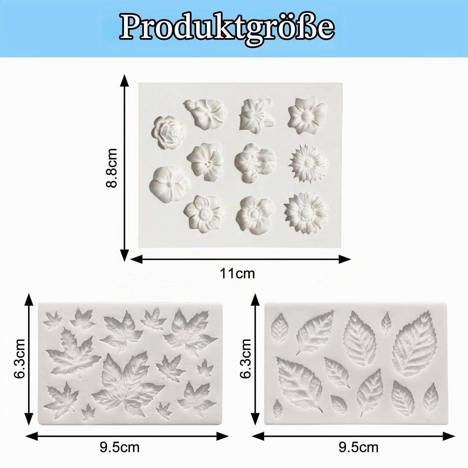 Silikonform Blumen 3D 3 Stück für Kuchen, Seife, Schokolade