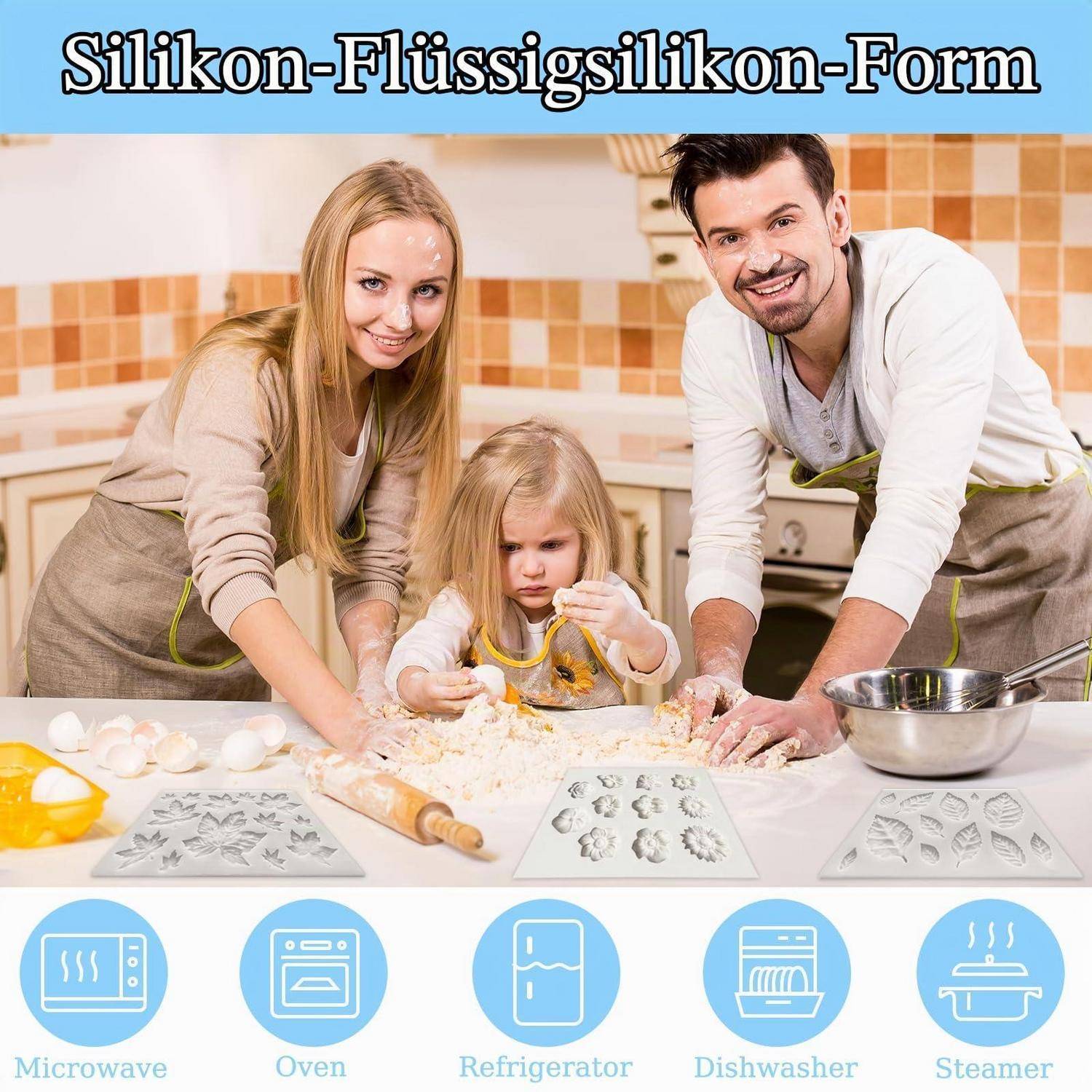 Silikonform Blumen 3D 3 Stück für Kuchen, Seife, Schokolade
