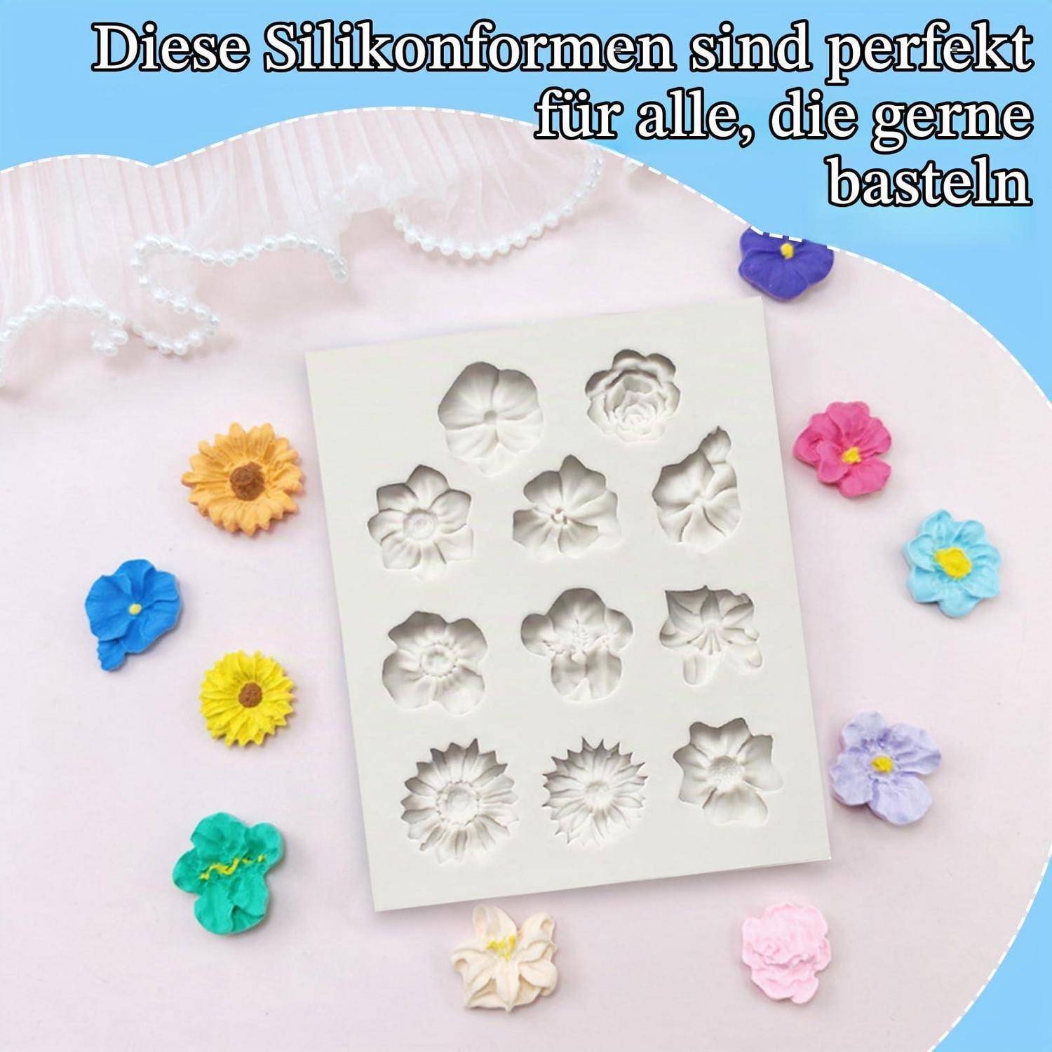 Silikonform Blumen 3D 3 Stück für Kuchen, Seife, Schokolade