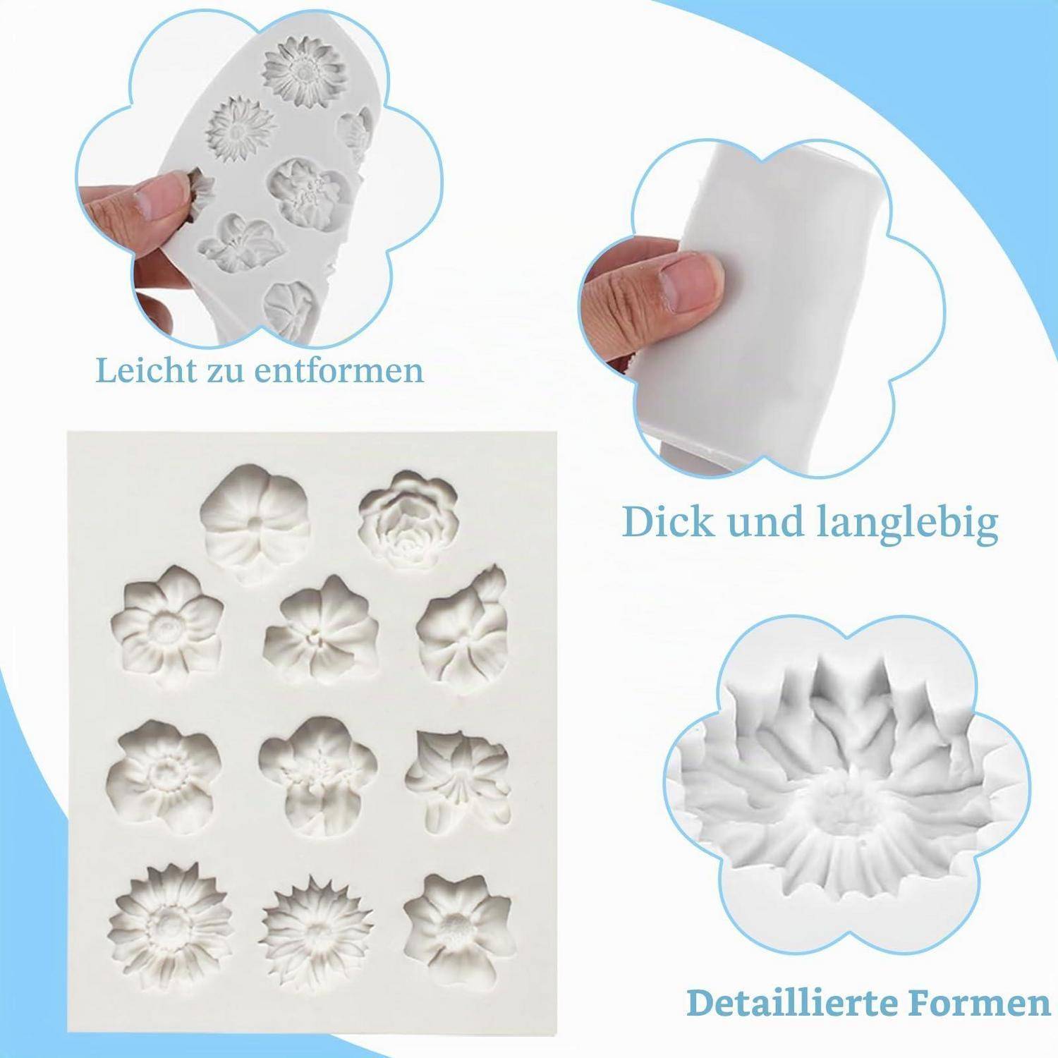 Silikonform Blumen 3D 3 Stück für Kuchen, Seife, Schokolade