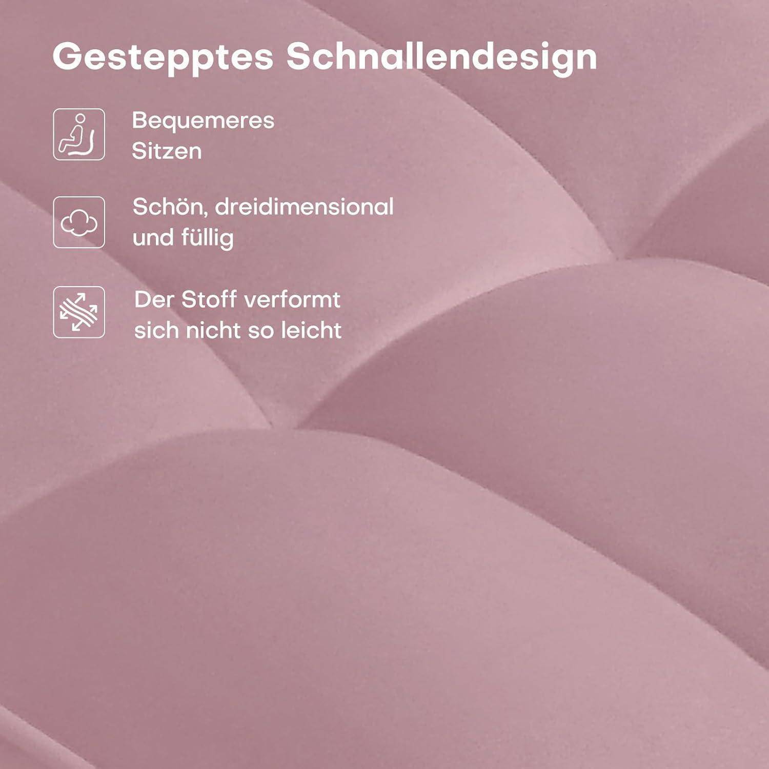 Rosa gesteppte Polsterillustration mit deutschem Text „Gesteppte Schnallendesign