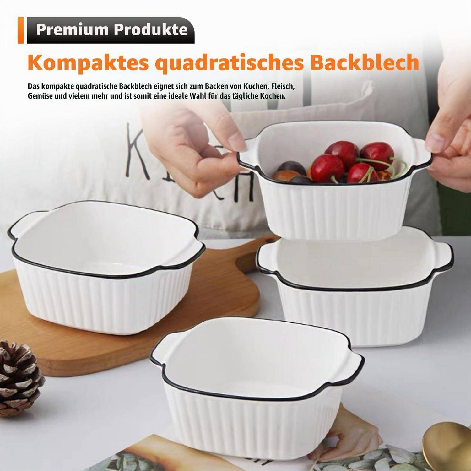 Auflaufform Keramik 4er Set mit Griffen 14.3x11x5.3cm