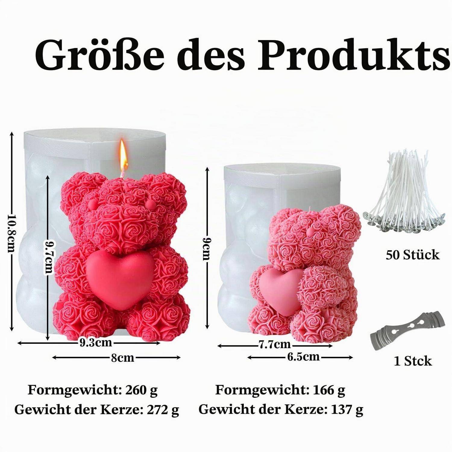 2 Stück Kerzenformen Silikon 3D Rose Bär M+XL