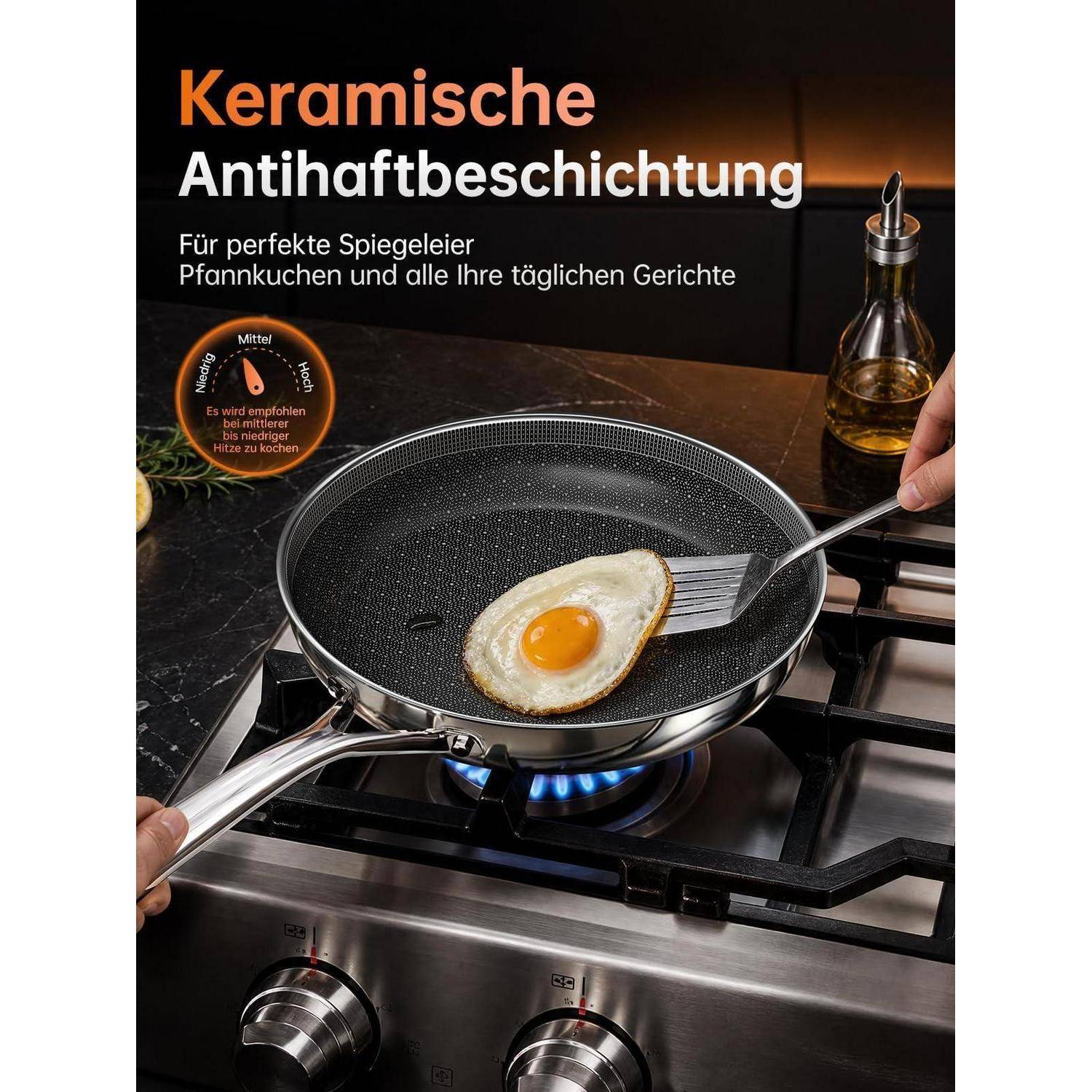 Bratpfanne 20cm Edelstahl Keramik-Antihaftbeschichtung PFOA-frei Induktion