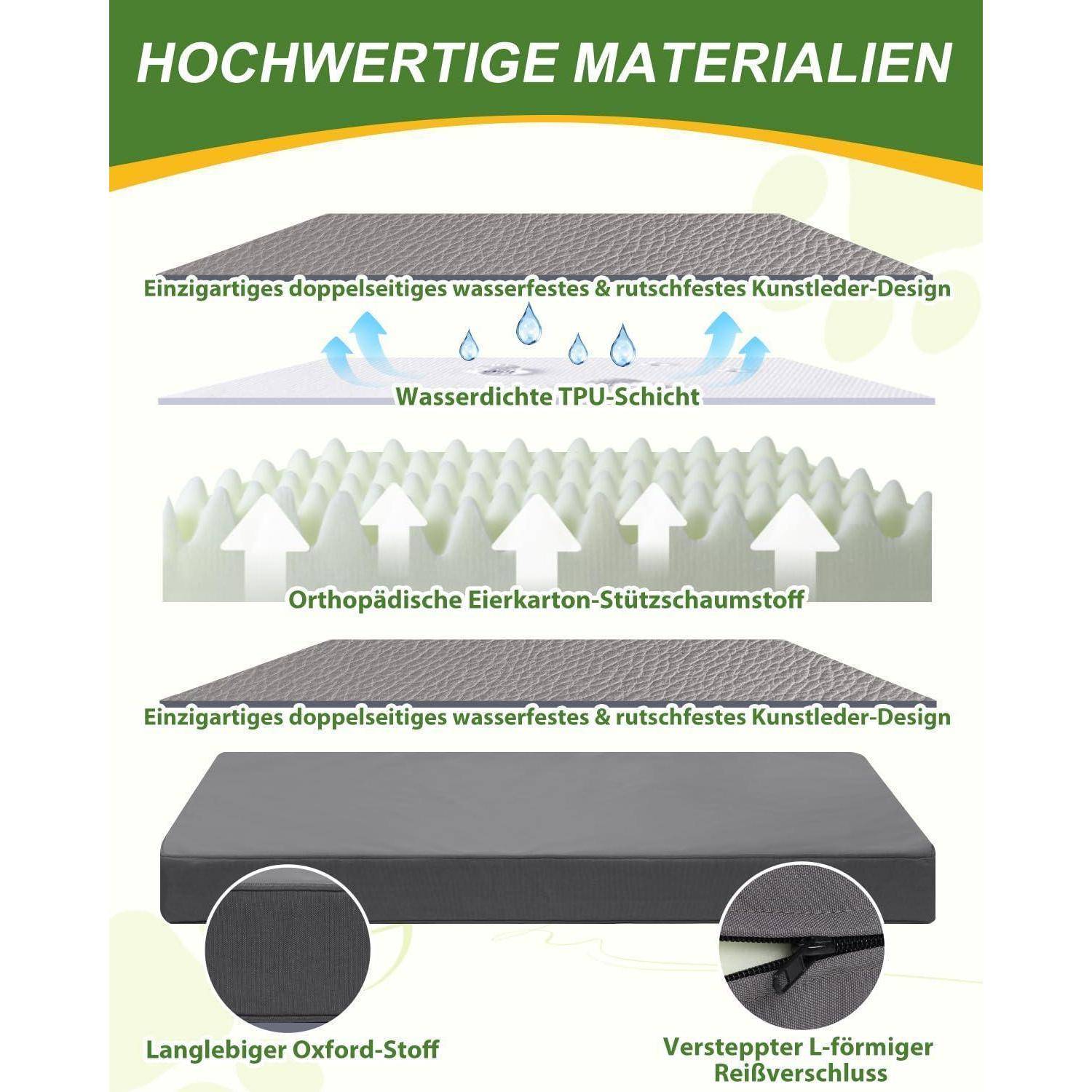 Orthopädisches Hundebett Grau L 119x73x9cm in Lederoptik