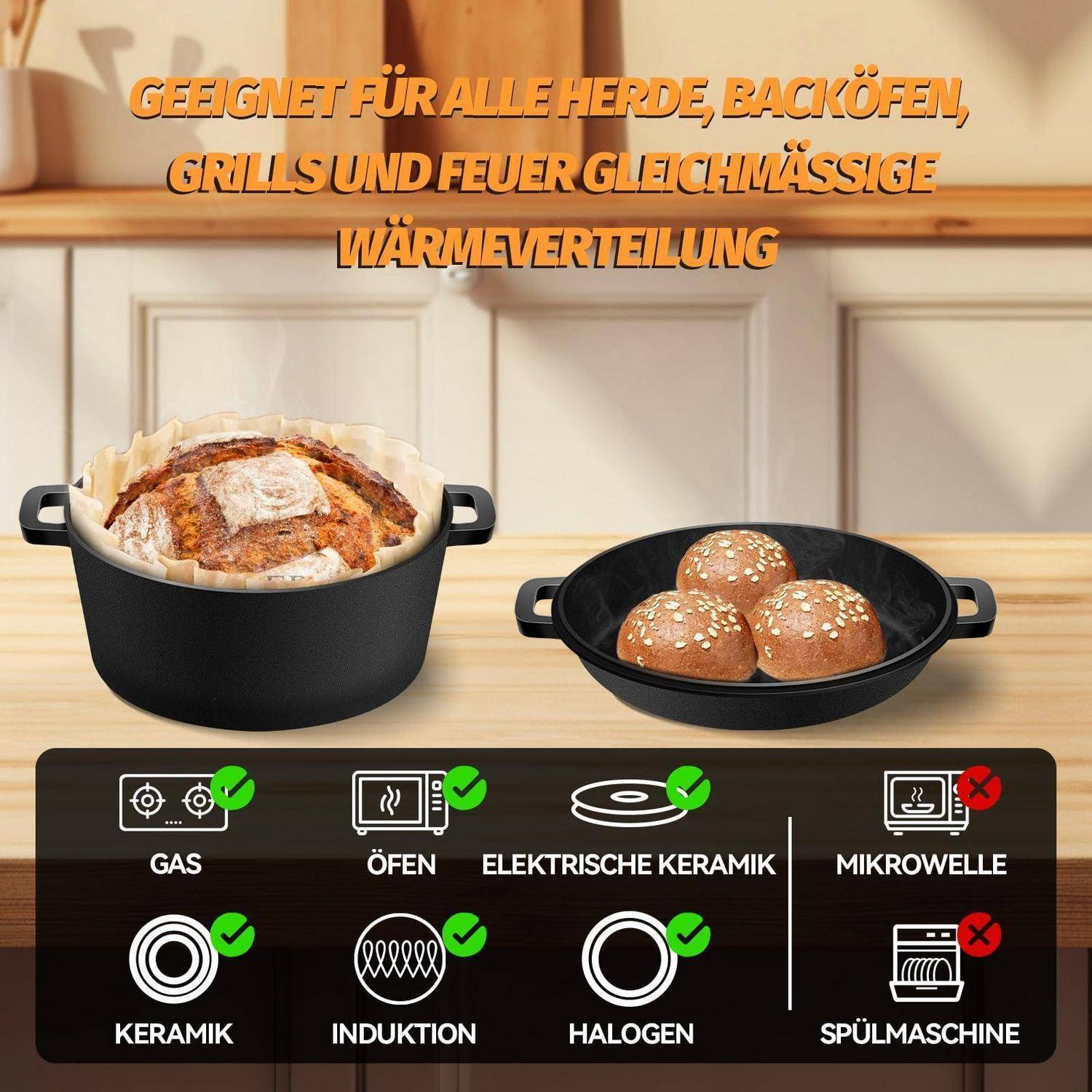 Gusseisen Topf Dutch Oven 26cm 4,7L Brotbackform mit Deckel
