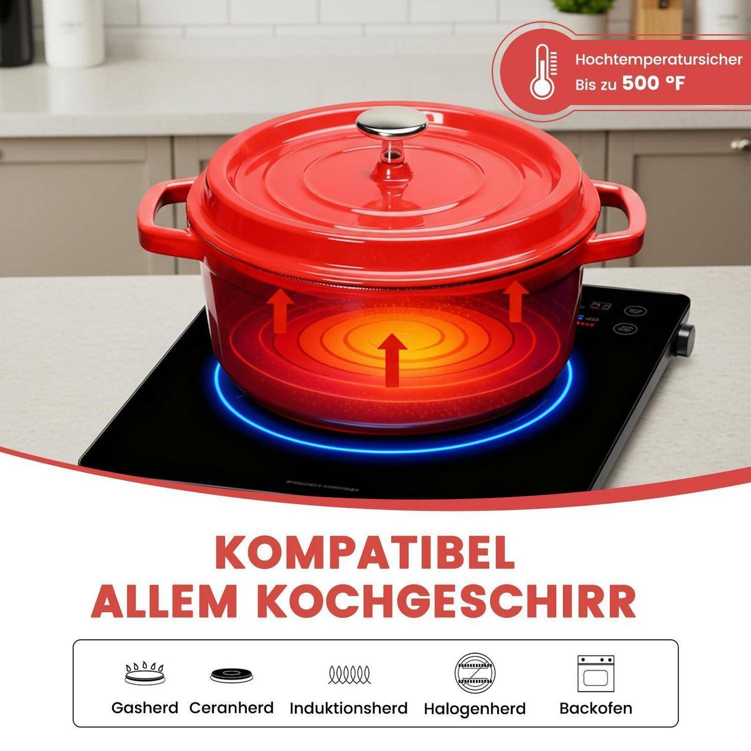 Emaille Brotbacktopf Schmortopf 2,75L Rot mit Deckel