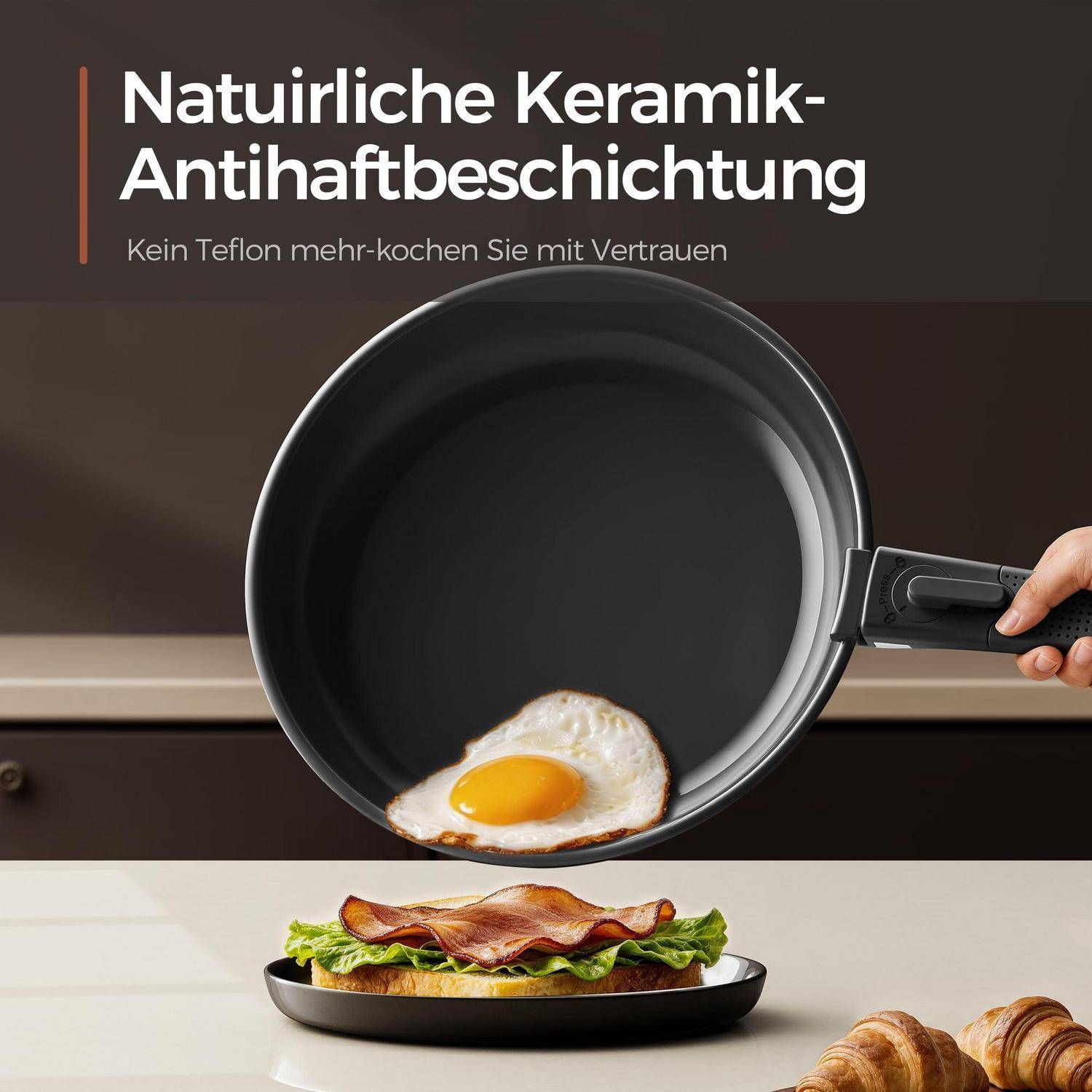 16-teiliges Kochgeschirr-Set Induktion Diamant-Titan-Keramik abnehmbarer Griff Schwarz