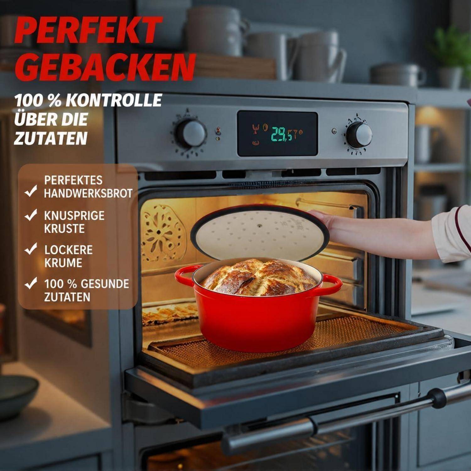 Gusseisen Topf 4L Ø 24cm Rot Induktion Schmortopf mit Deckel